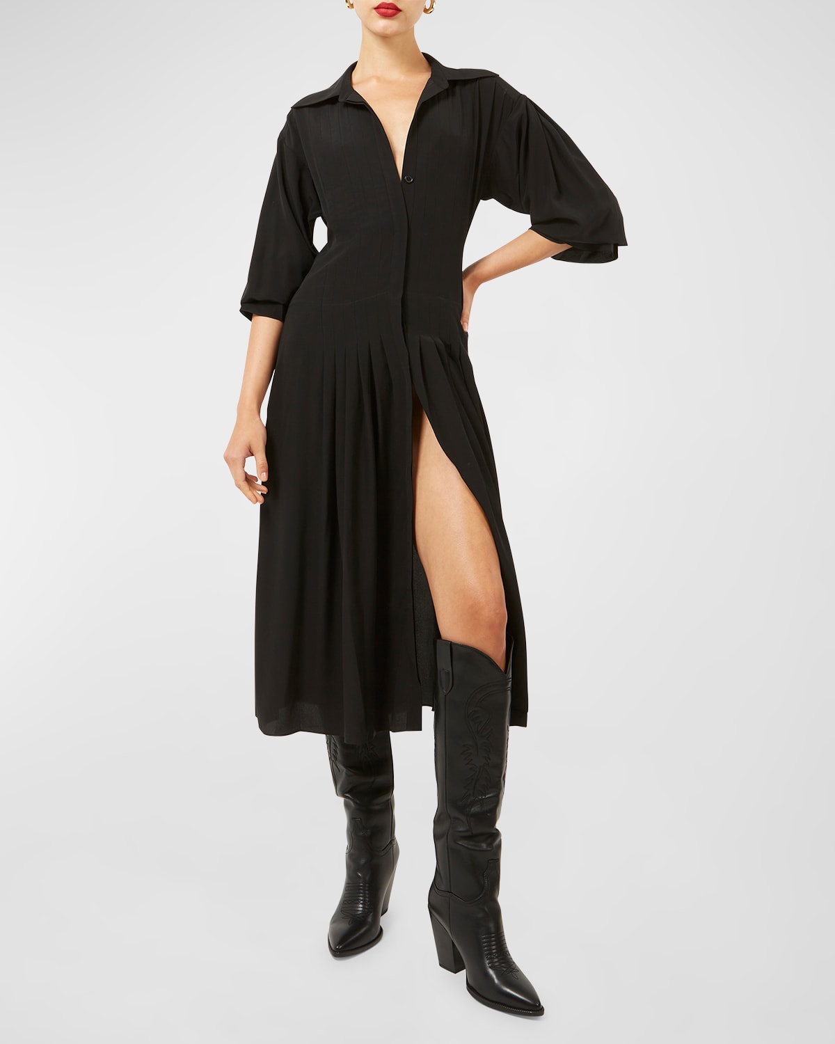 Equipment Briella Pleated A-Line Midi Shirtdress