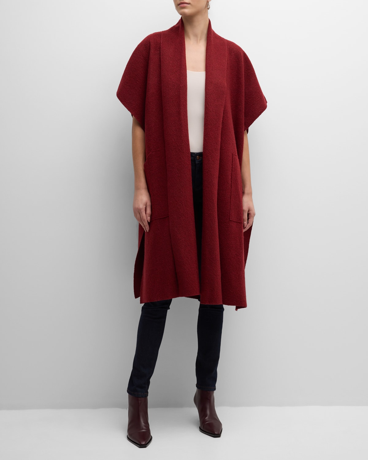 Eileen Fisher Missy Boiled Wool Oversized Poncho In Red Cedar