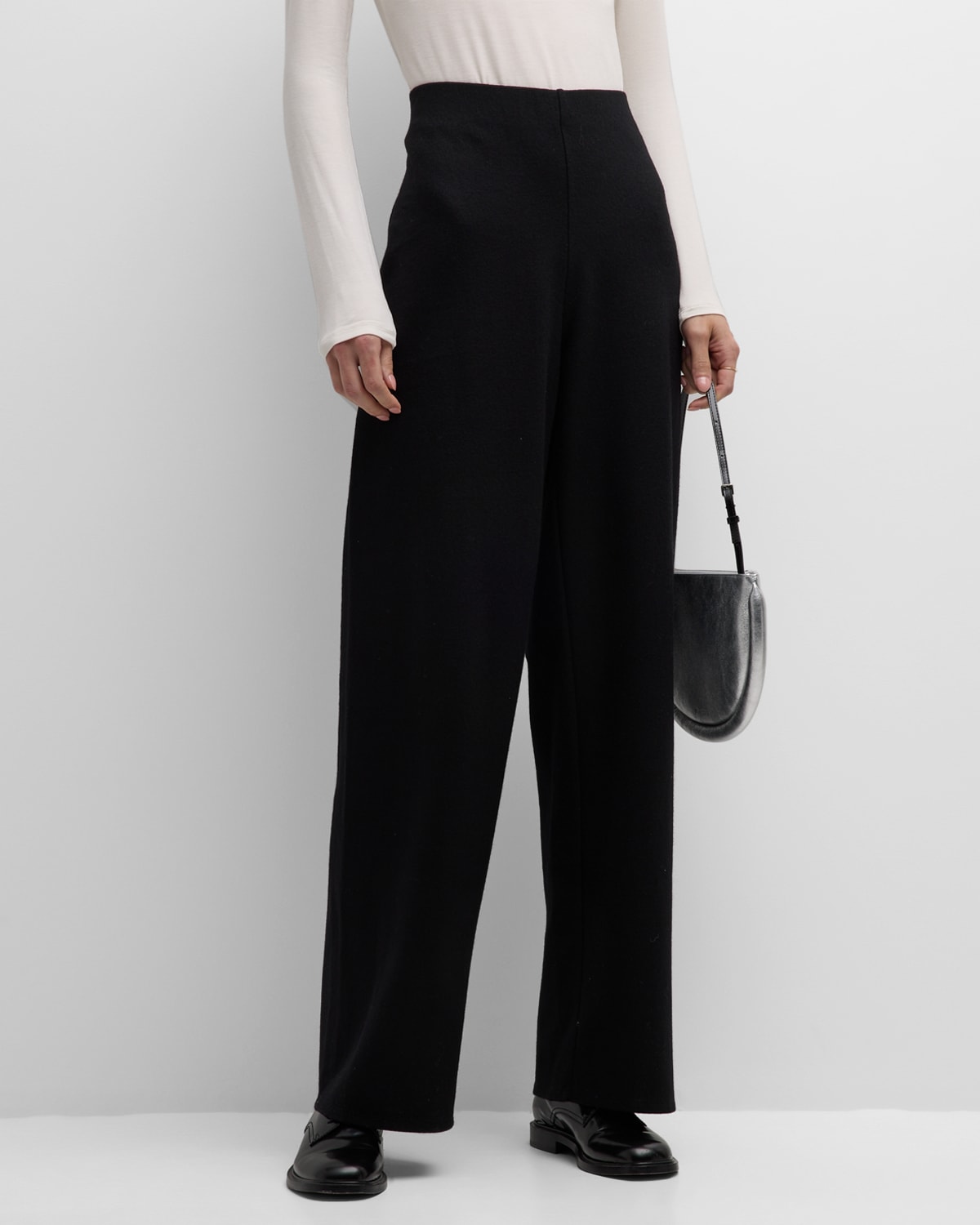 Eileen Fisher Straight Leg Crepe Pants In Black