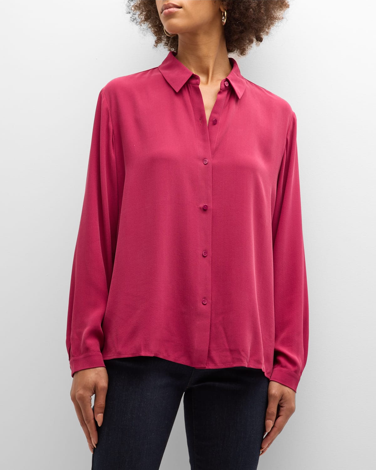 Eileen Fisher Missy Silk Georgette Crepe Button-front Shirt In Roseberry
