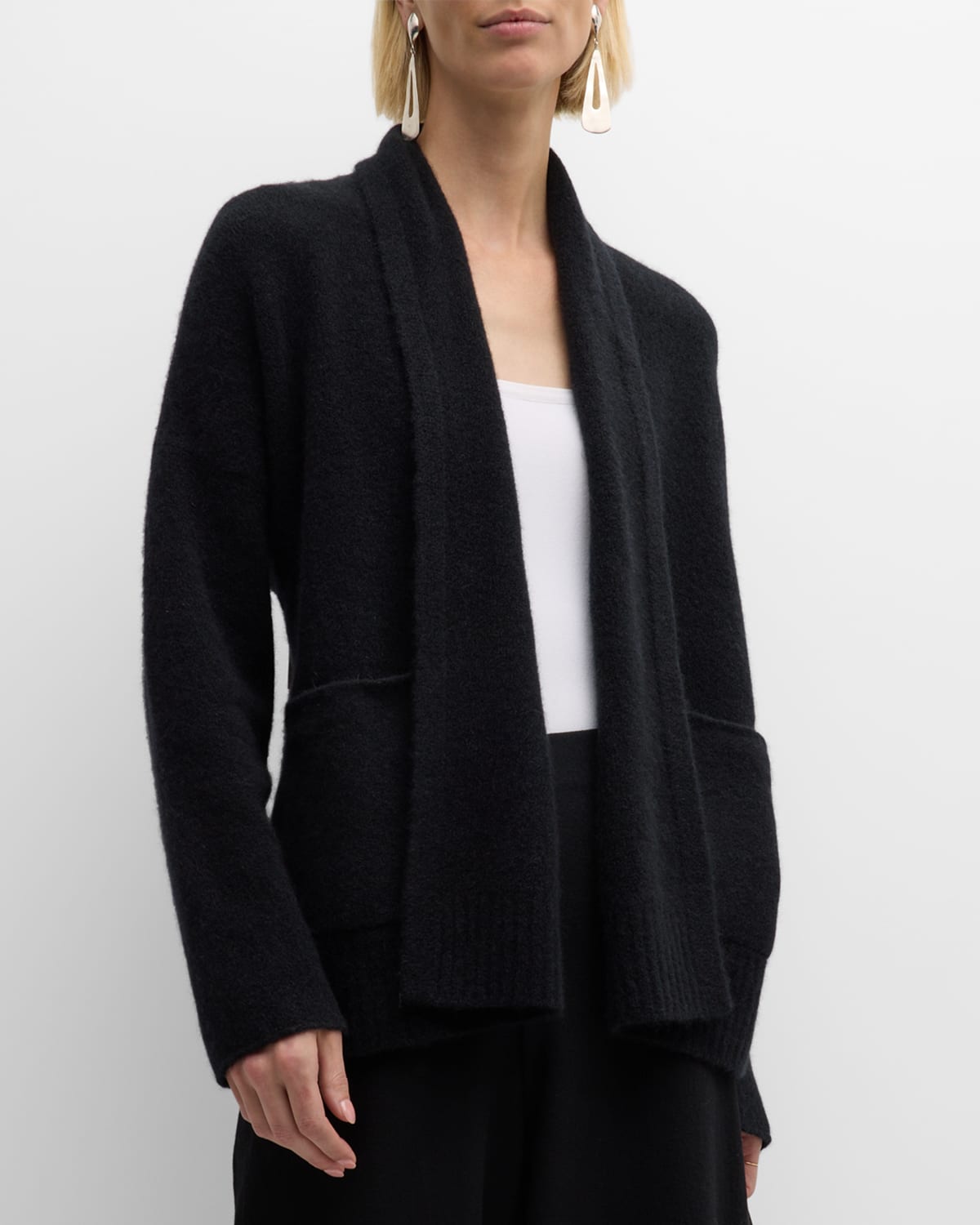 Eileen Fisher Missy Cashmere Silk Boucle Bliss Cardigan In Black