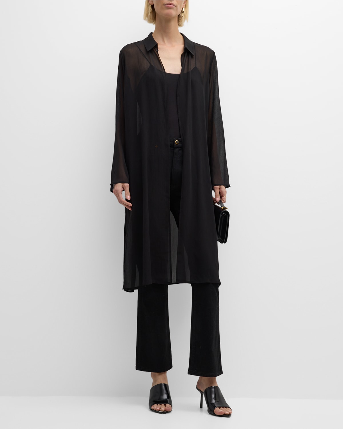 EILEEN FISHER MISSY SHEER SILK COLLARED OPEN-FRONT JACKET