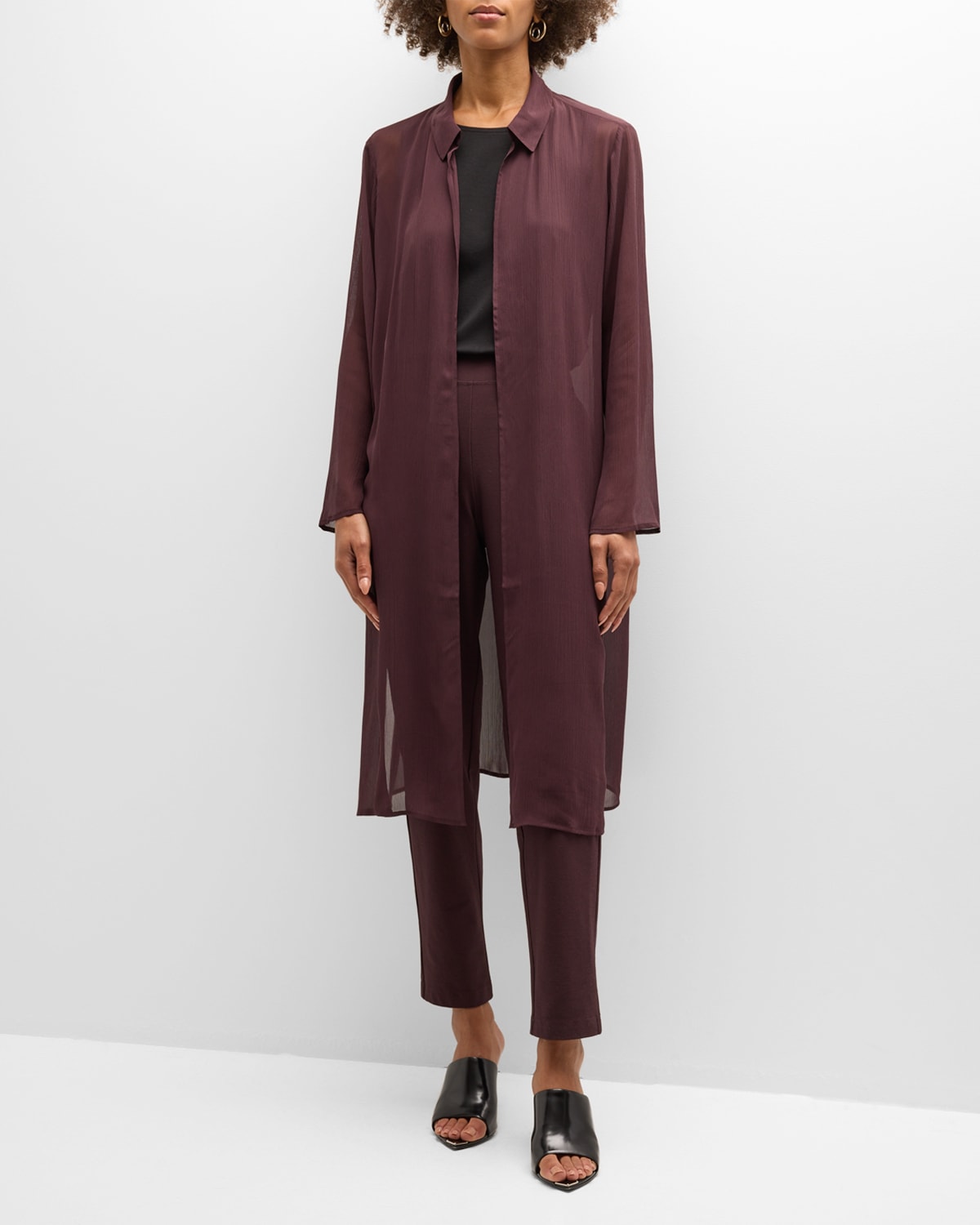 Eileen Fisher Missy Sheer Silk Collared Open-front Jacket In Cassis