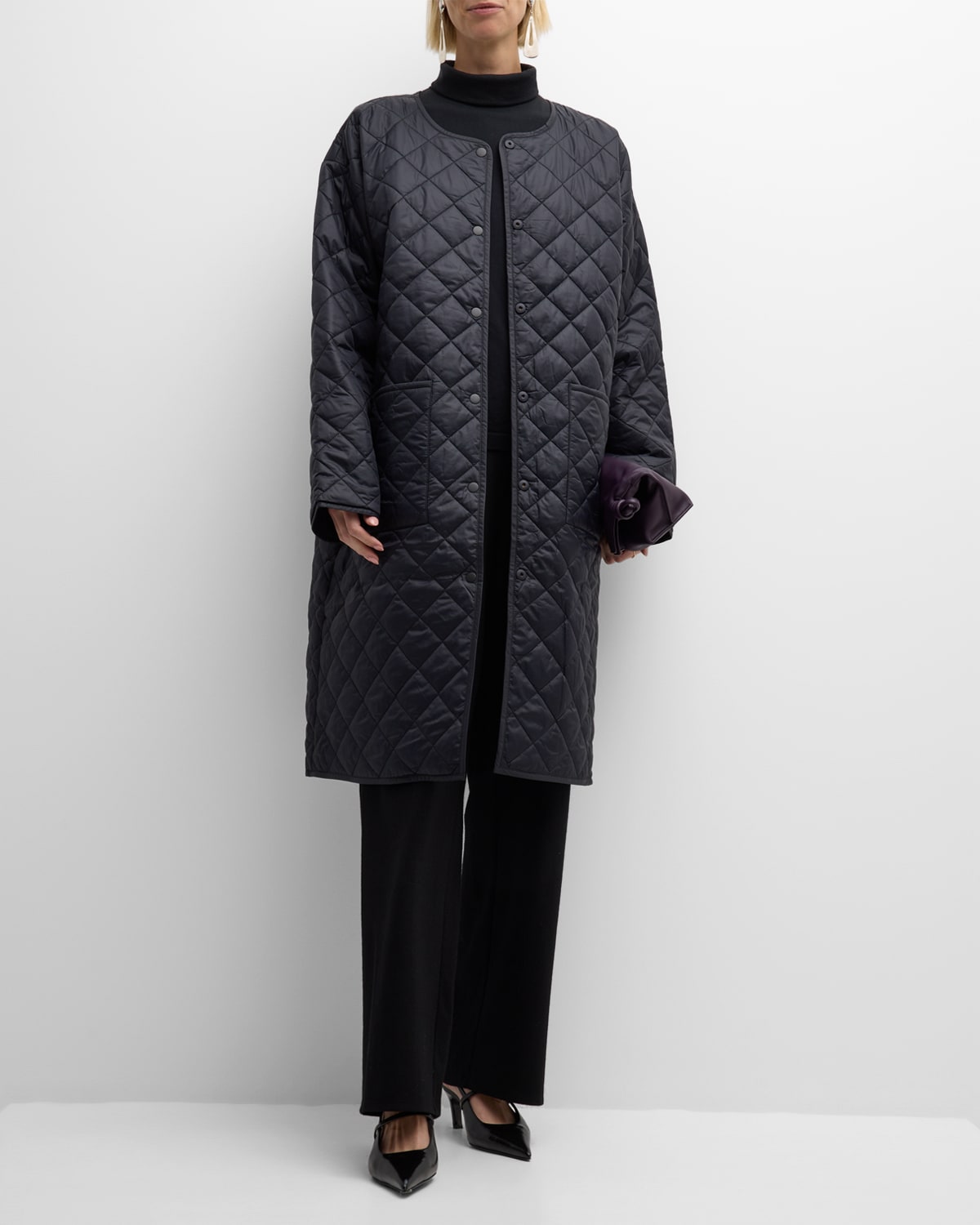 EILEEN FISHER REVERSIBLE QUILTED RECYCLED NYLON COAT