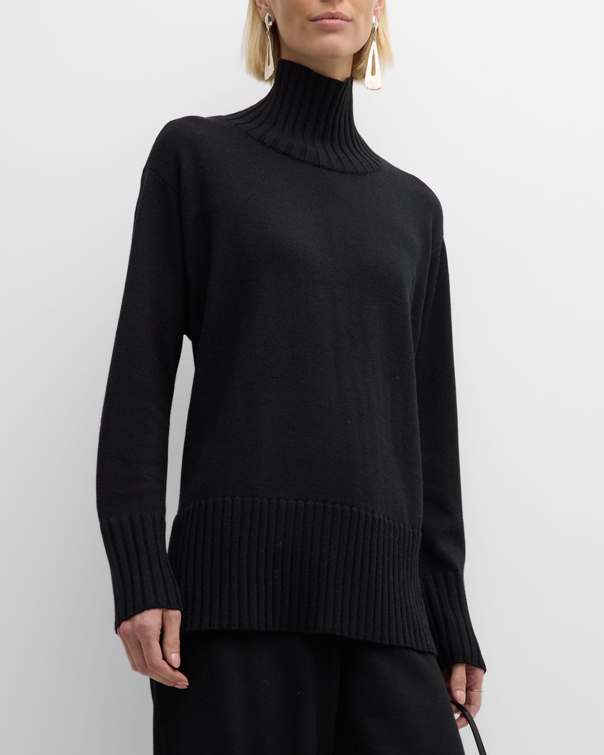 Eileen Fisher Missy Merino Jersey Turtleneck Pullover In Black