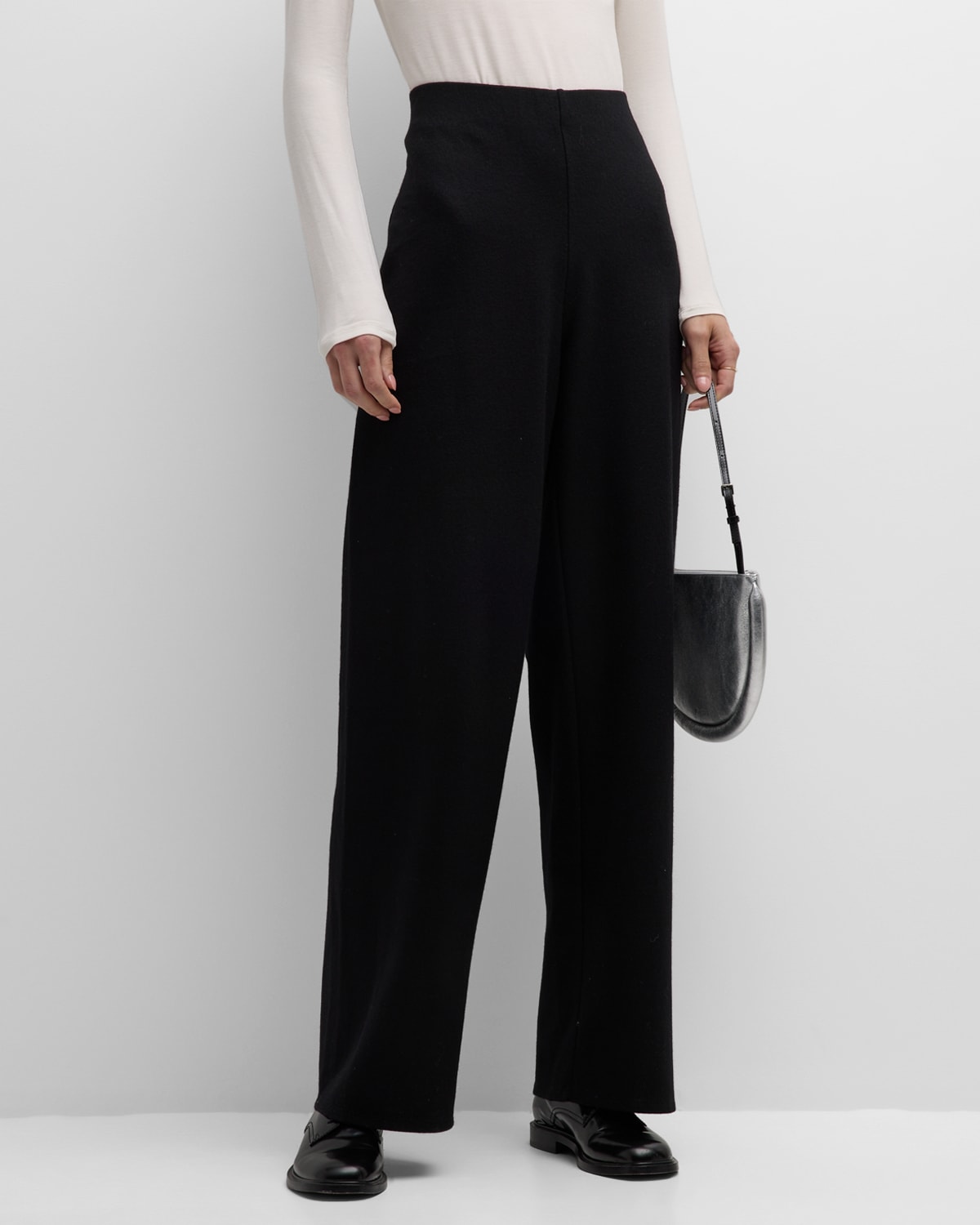 Shop Eileen Fisher Petite High-rise Tapered Wool Jersey Pants In Black