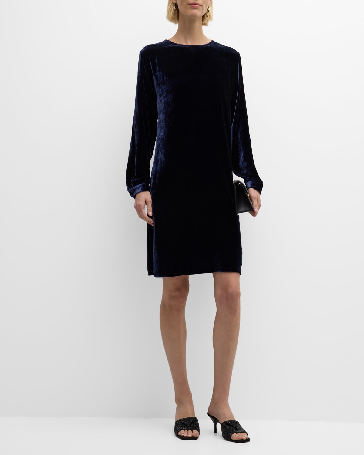 EILEEN FISHER LONG-SLEEVE VELVET MINI SHIFT DRESS