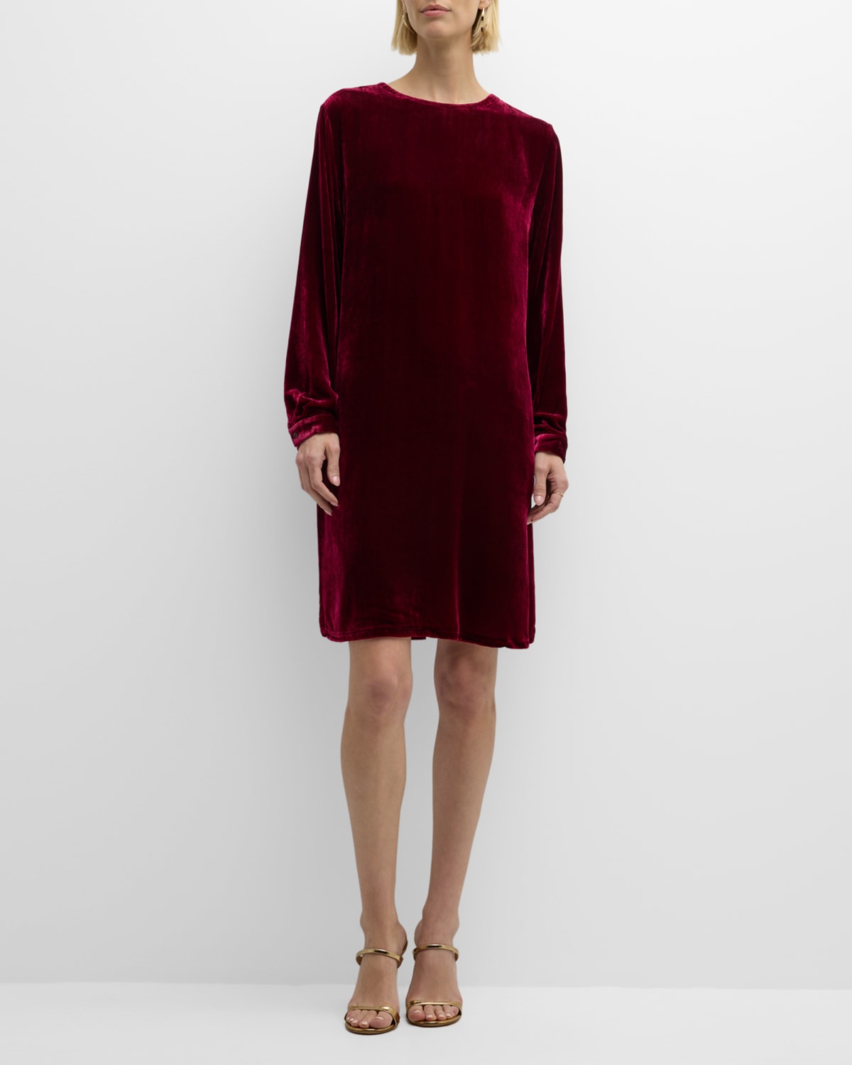 Shop Eileen Fisher Long-sleeve Velvet Mini Shift Dress In Roseberry
