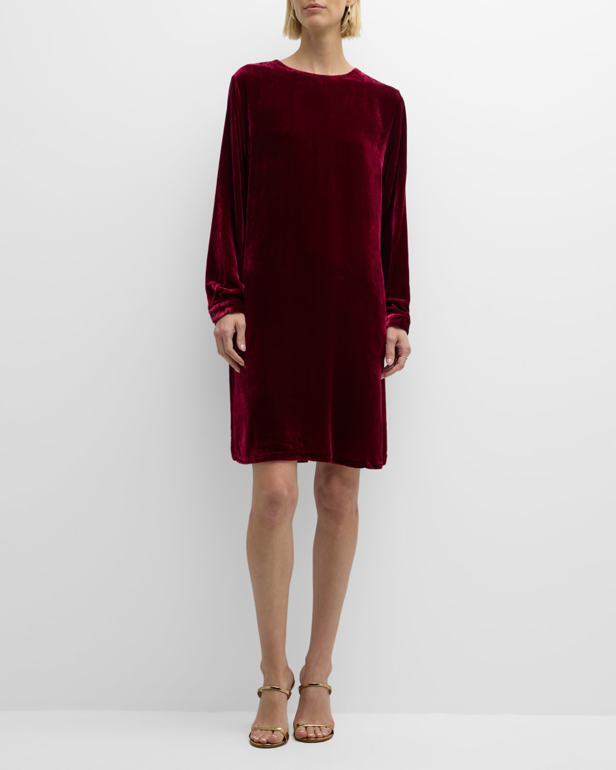 EILEEN FISHER LONG-SLEEVE VELVET MINI SHIFT DRESS