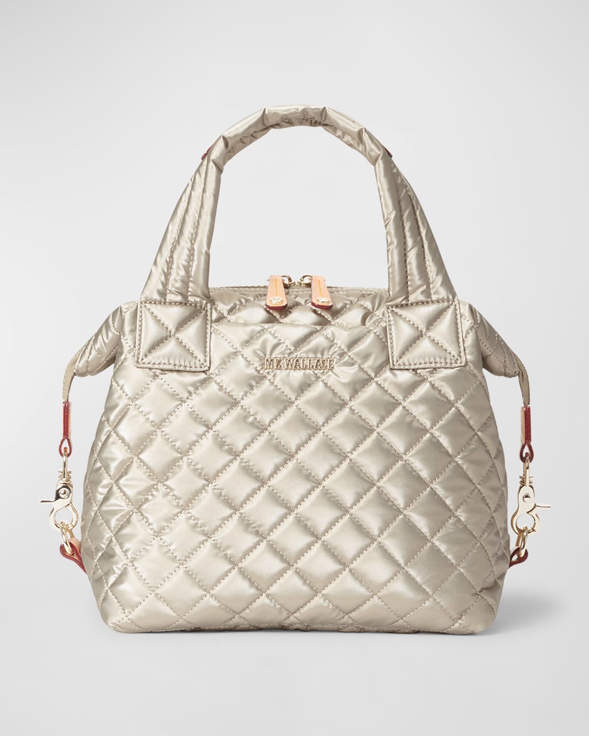 Mz Wallace Sutton Deluxe Small Quilted Metallic Tote Bag In Quartz Pearl/light Gold