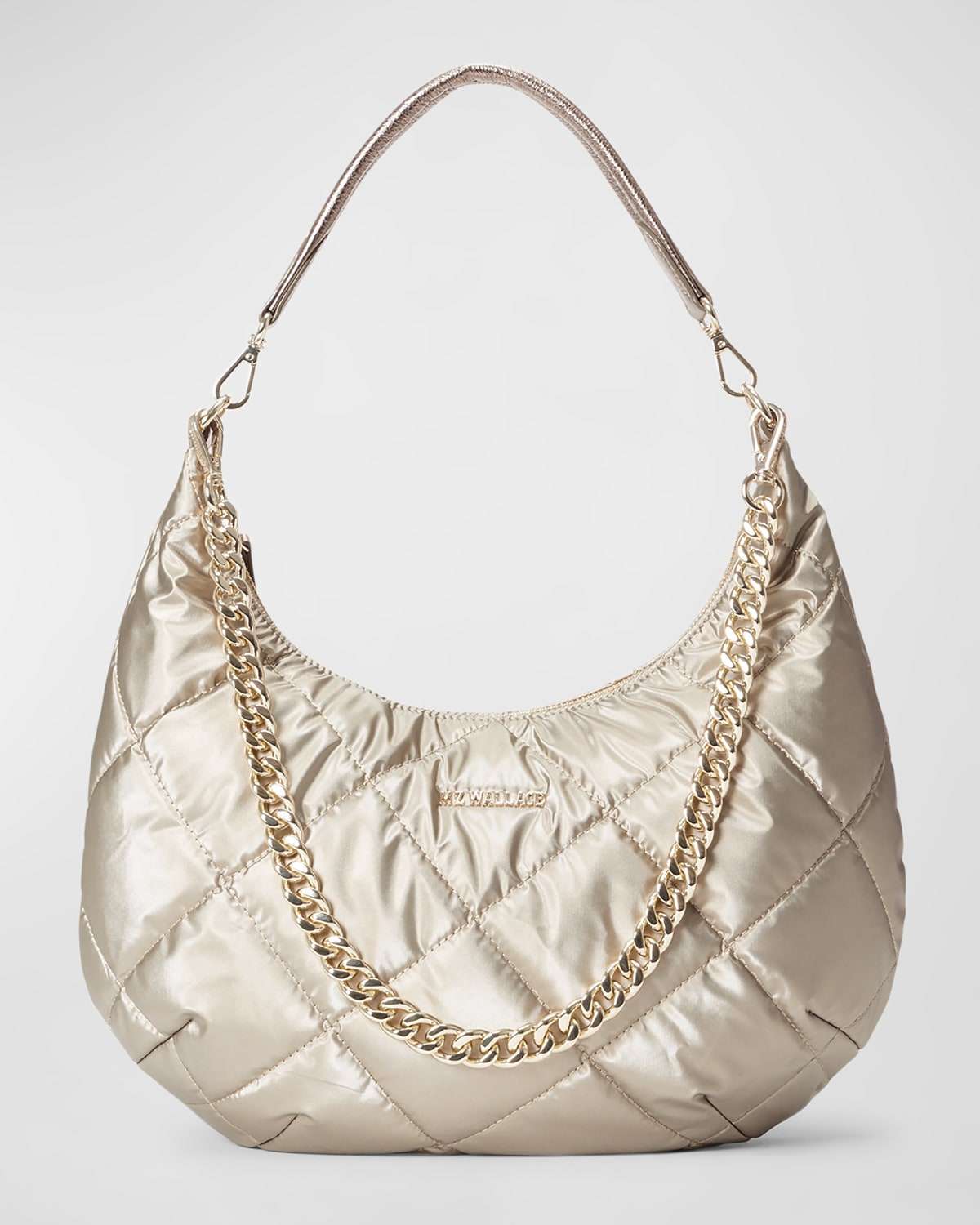 Mz Wallace Madison Quilted Metallic Shoulder Bag In Quartz Pearl/light Gold