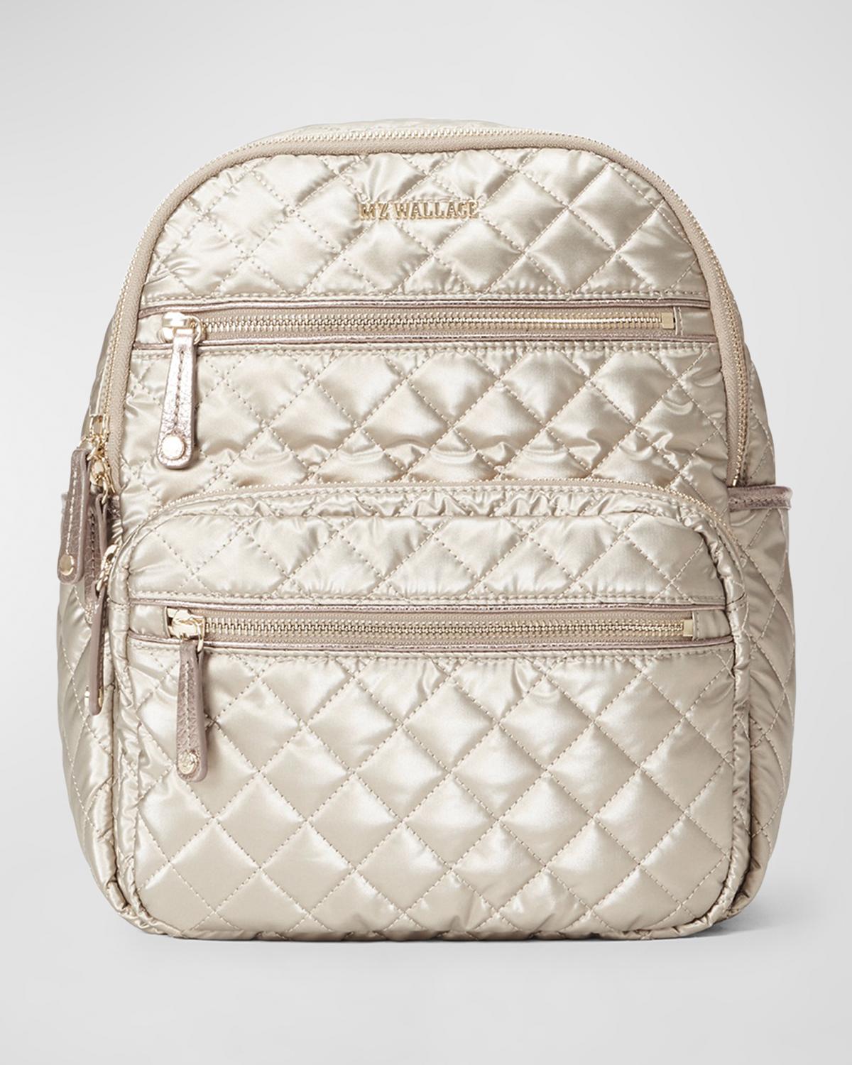 Mz Wallace Crosby Quilted Metallic Small Backpack Bag In Gold 