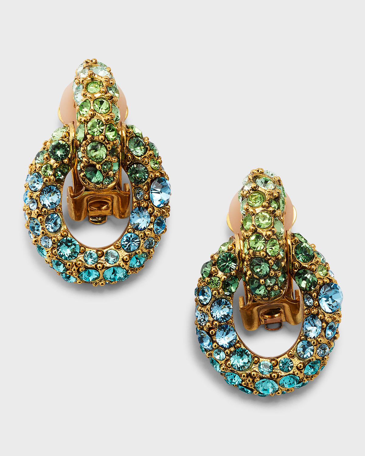 Shop Oscar De La Renta Fortuna Crystal Hoop Drop Earrings In Blue Multi