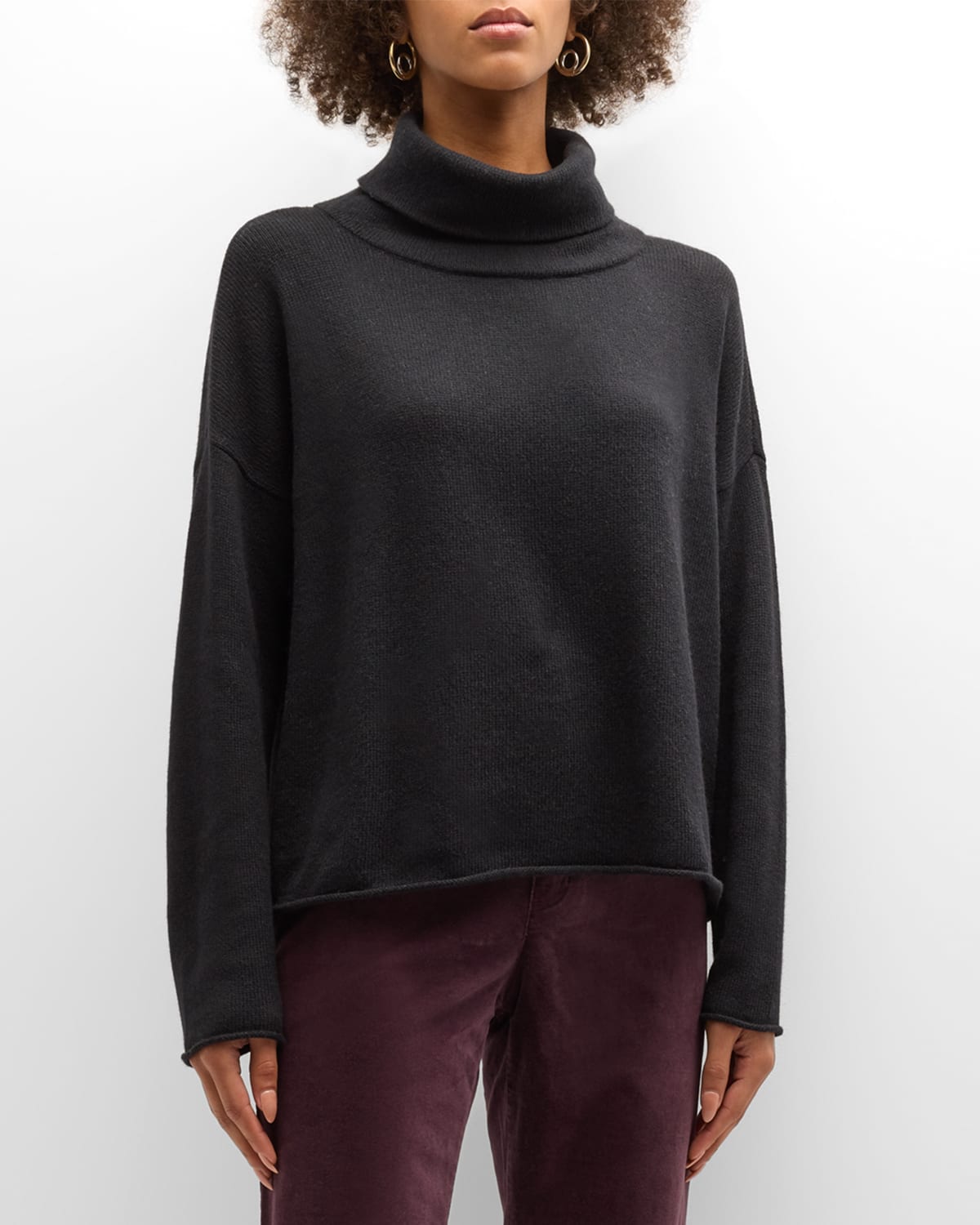Eileen Fisher Ribbed Turtleneck Cashmere-silk Sweater In Black