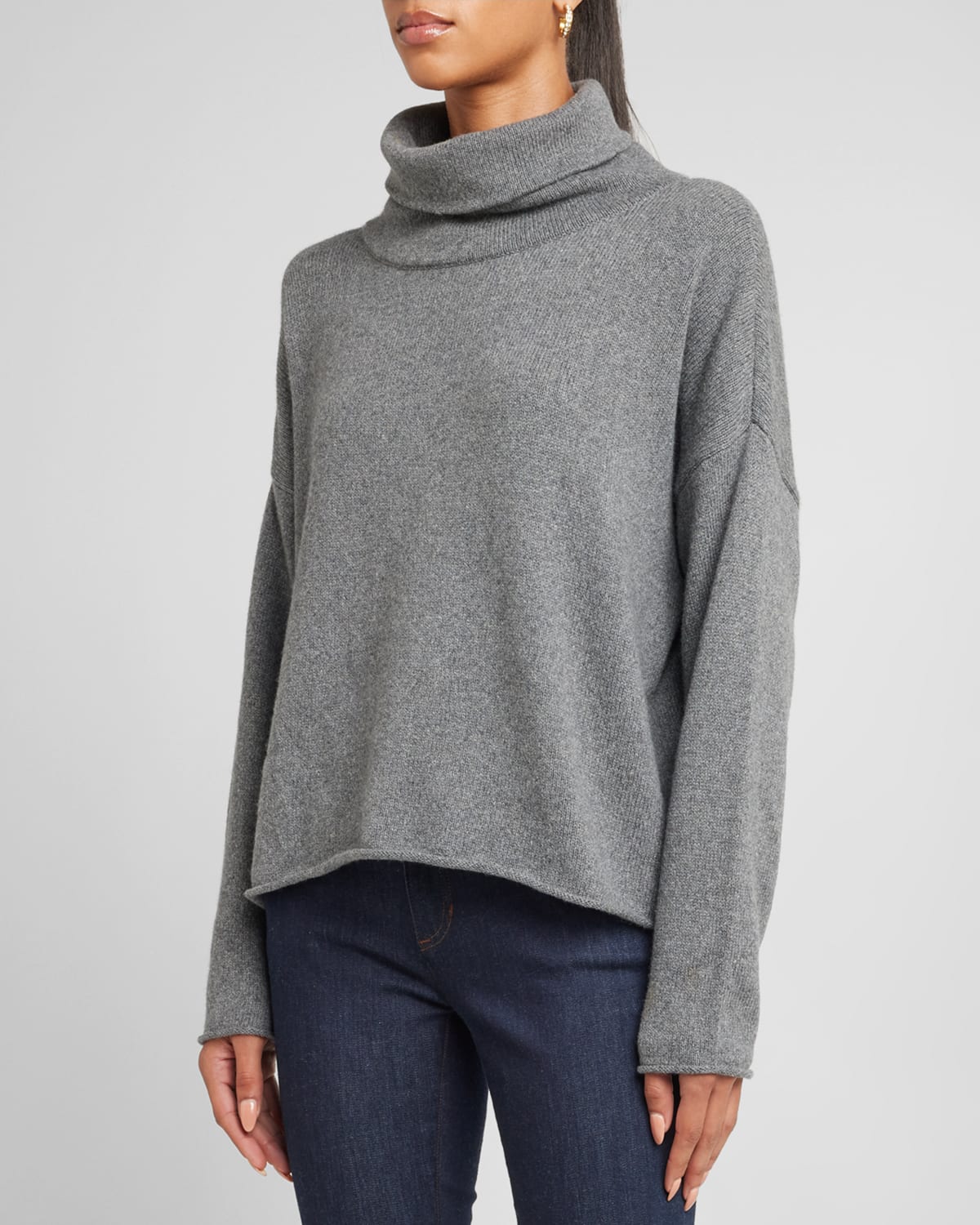 Eileen Fisher Ribbed Turtleneck Cashmere-silk Sweater In Ash