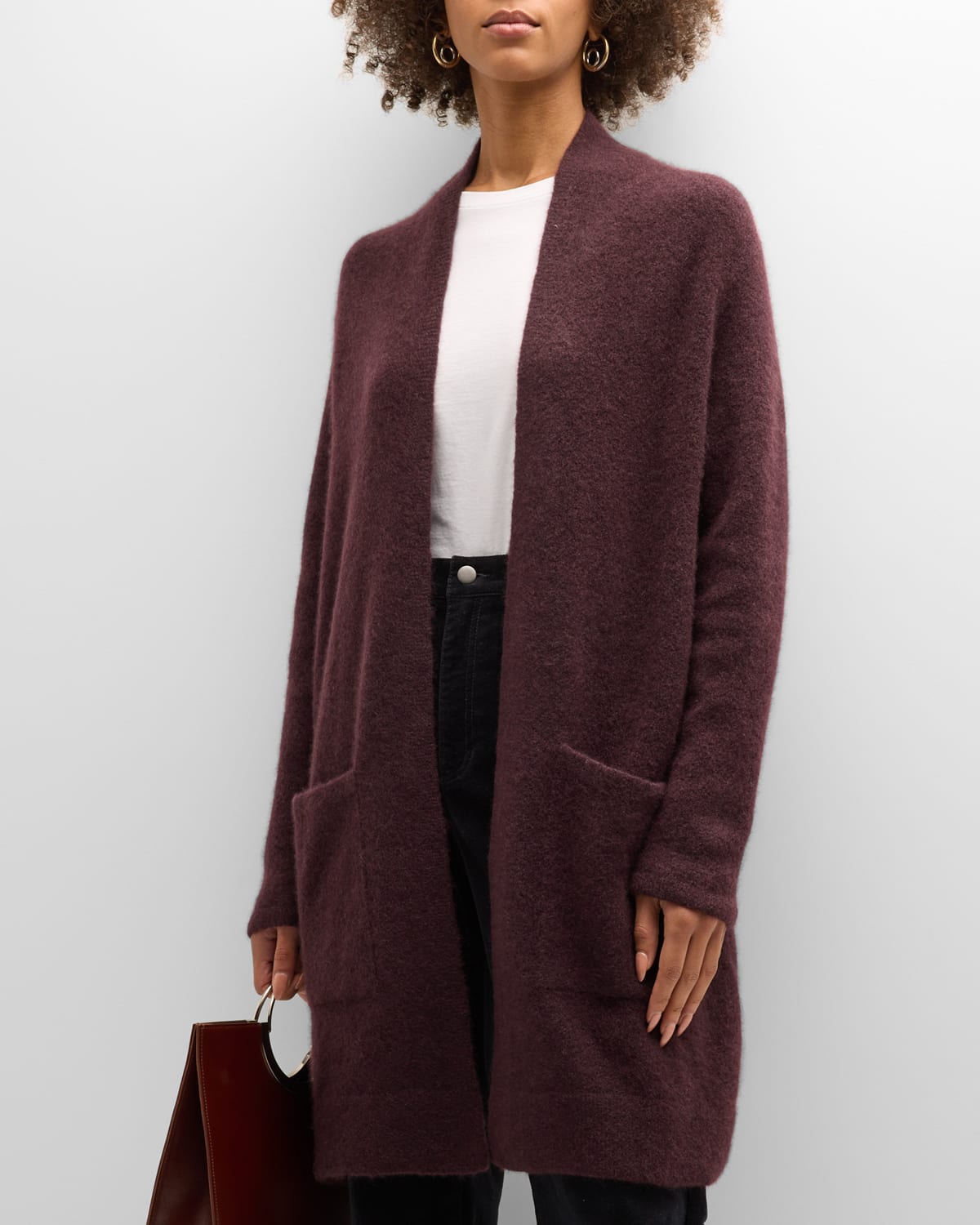 Eileen Fisher Open-front Cashmere-silk Cardigan In Cassis