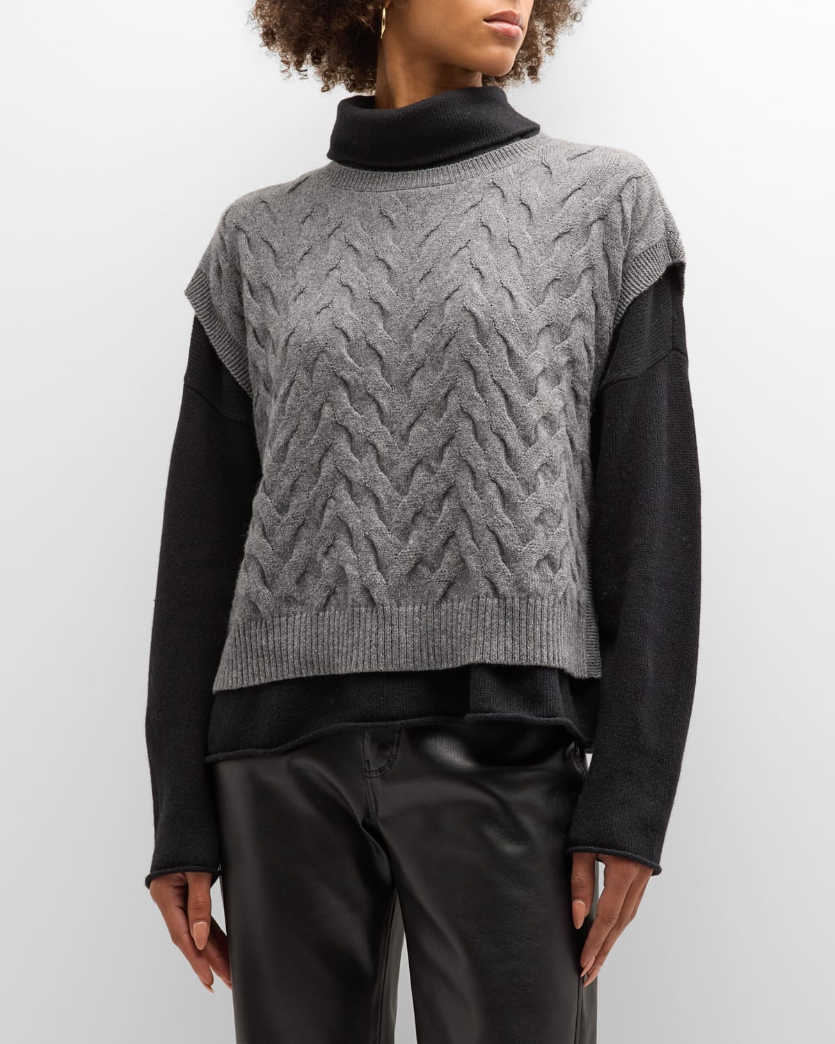 Eileen Fisher Cap-sleeve Cable-knit Sweater In Ash