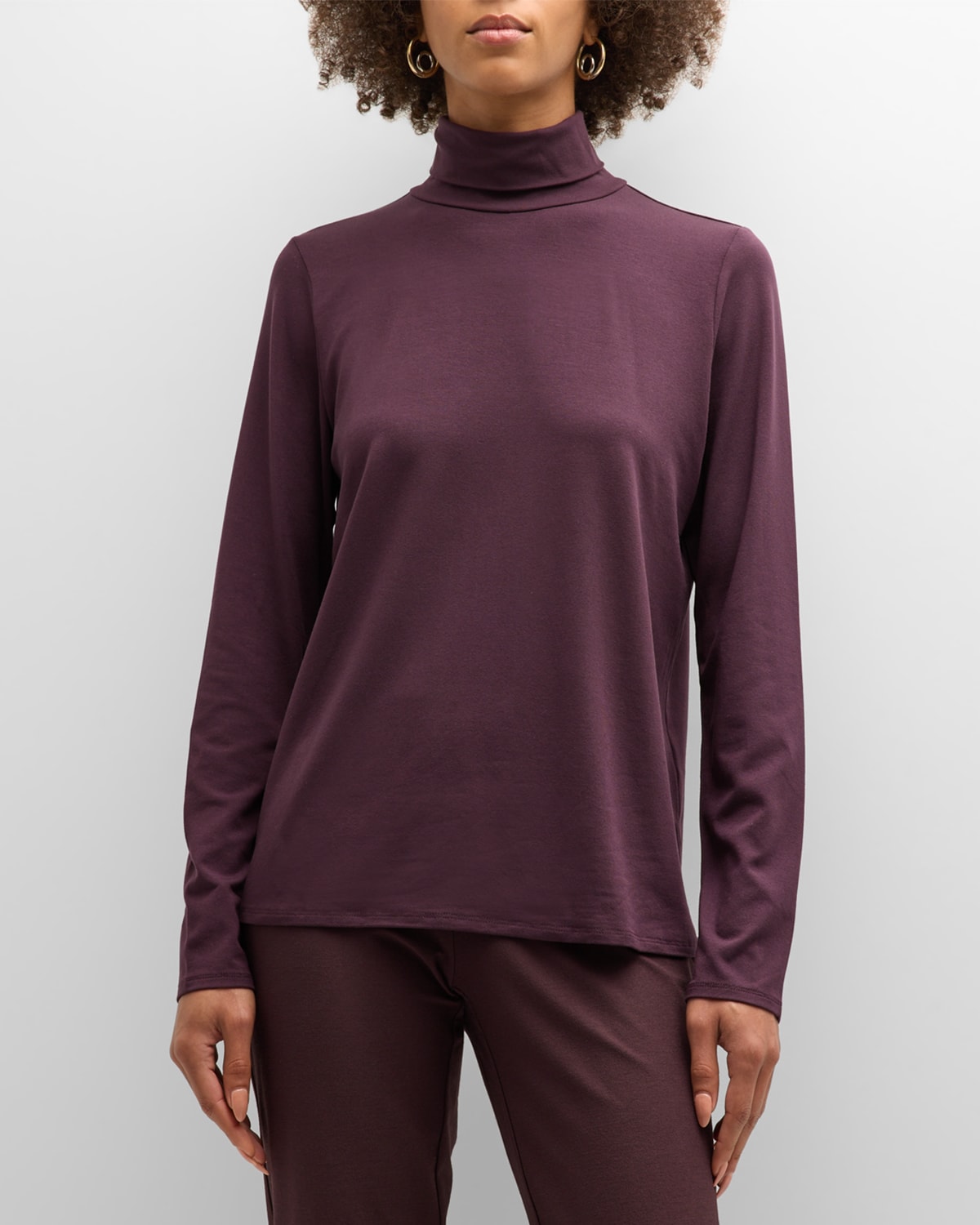 Eileen Fisher Turtleneck Matte Silk Top In Cassis