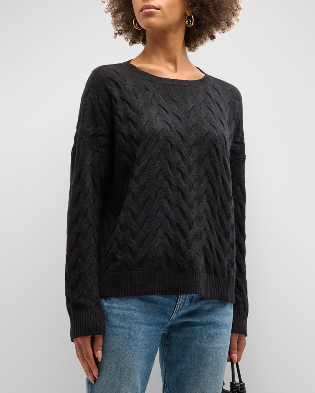 Eileen Fisher Scoop-neck Cable-knit Sweater In Black