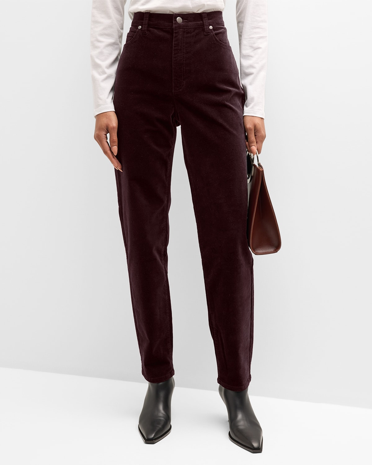 Eileen Fisher Petite High-rise Tapered Velveteen Pants In Cassis