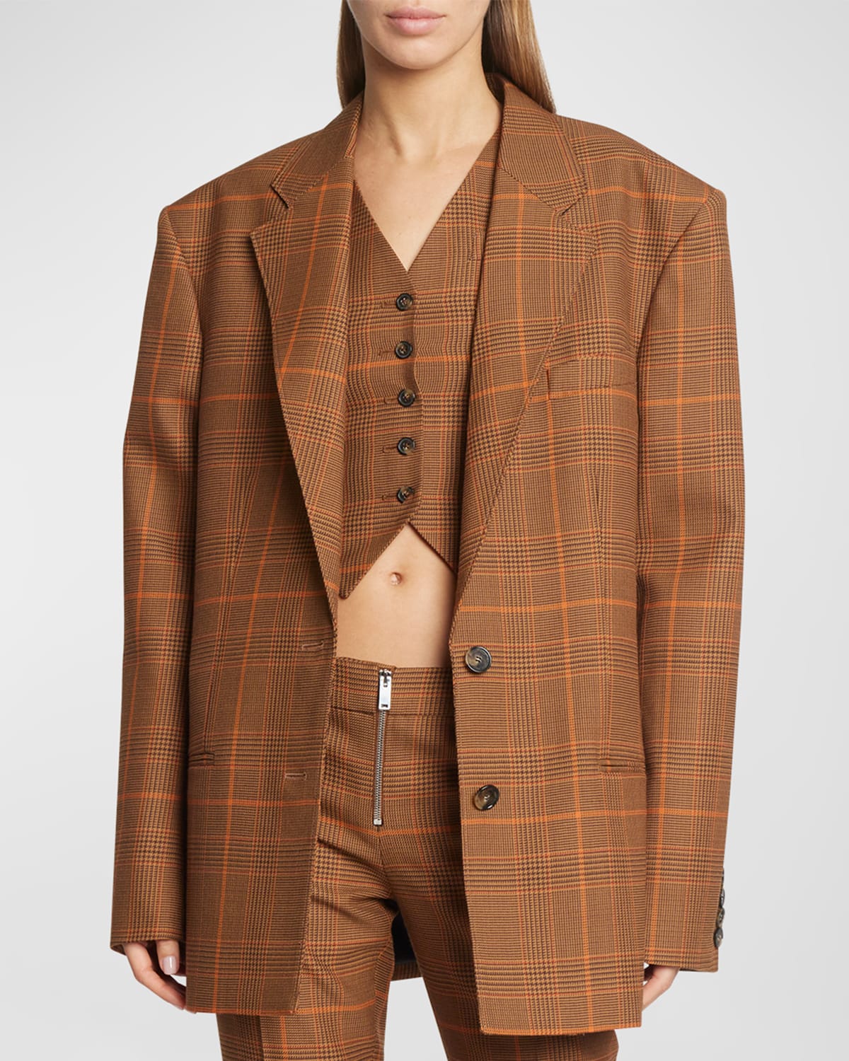 Stella Mccartney Plaid Scultped Blazer Jacket In 5613 Amber Rose