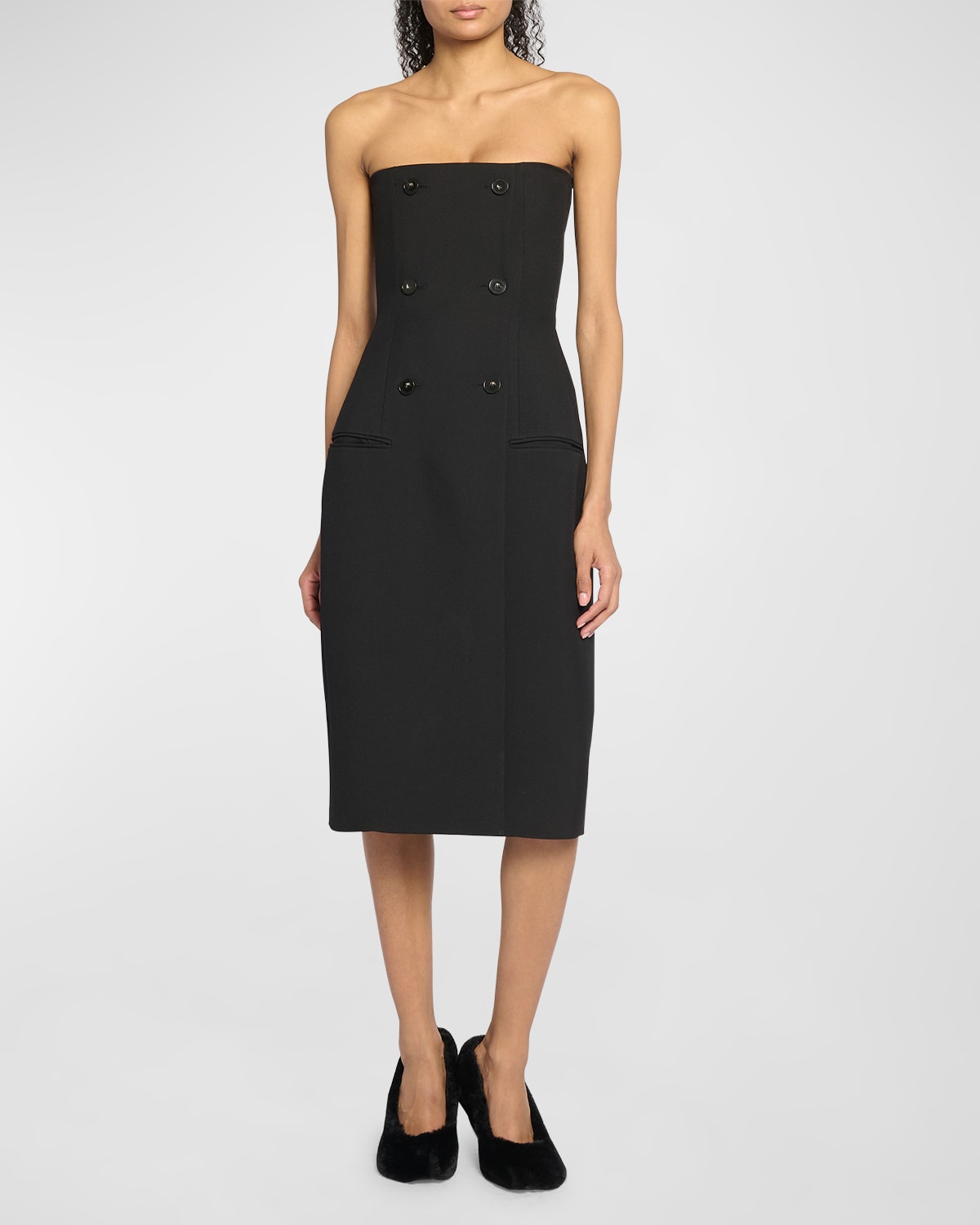 STELLA MCCARTNEY STRAPLESS MOLDED BUSTIER DOUBLE-BREASTED MIDI DRESS