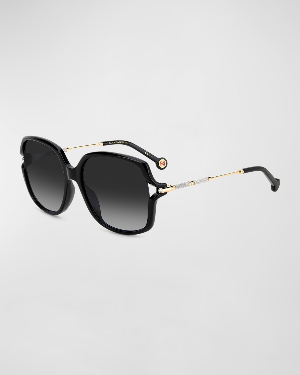 Carolina Herrera Her0132 Cut-out Acetate & Metal Alloy Square Sunglasses In Black