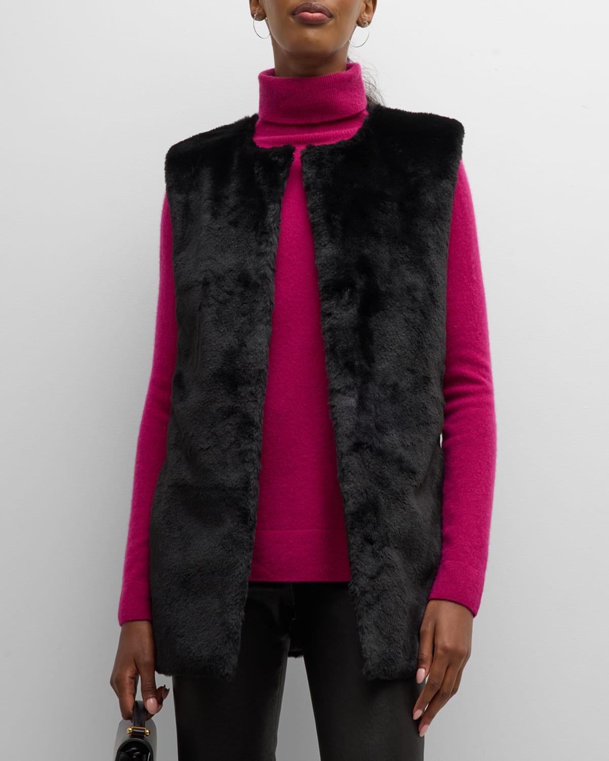 Shop Kobi Halperin Lior Sleeveless Belted Faux Fur Sweater In Black