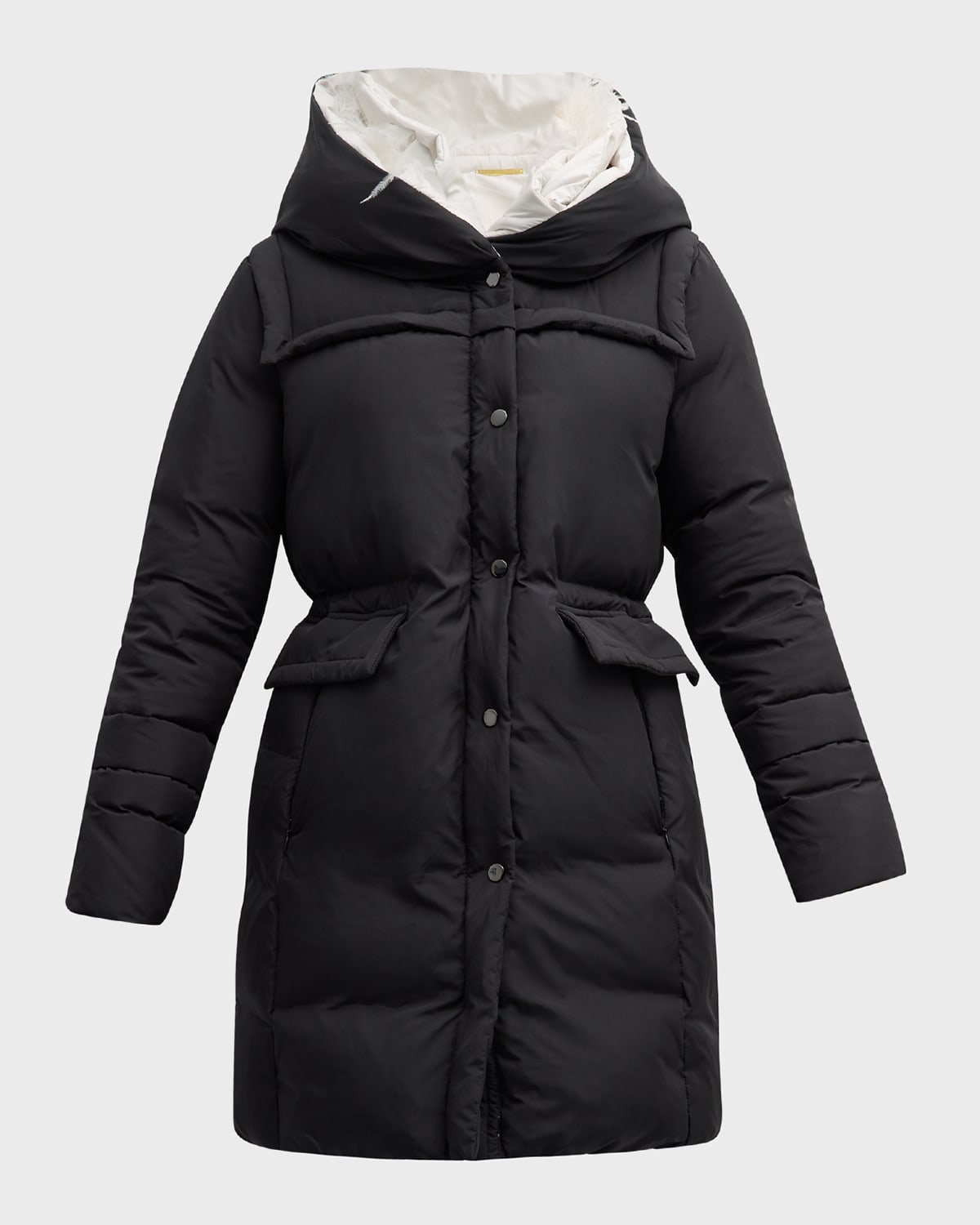 Kobi Halperin Hayden Hooded Feather-trim Puffer Coat In Black / Ivory