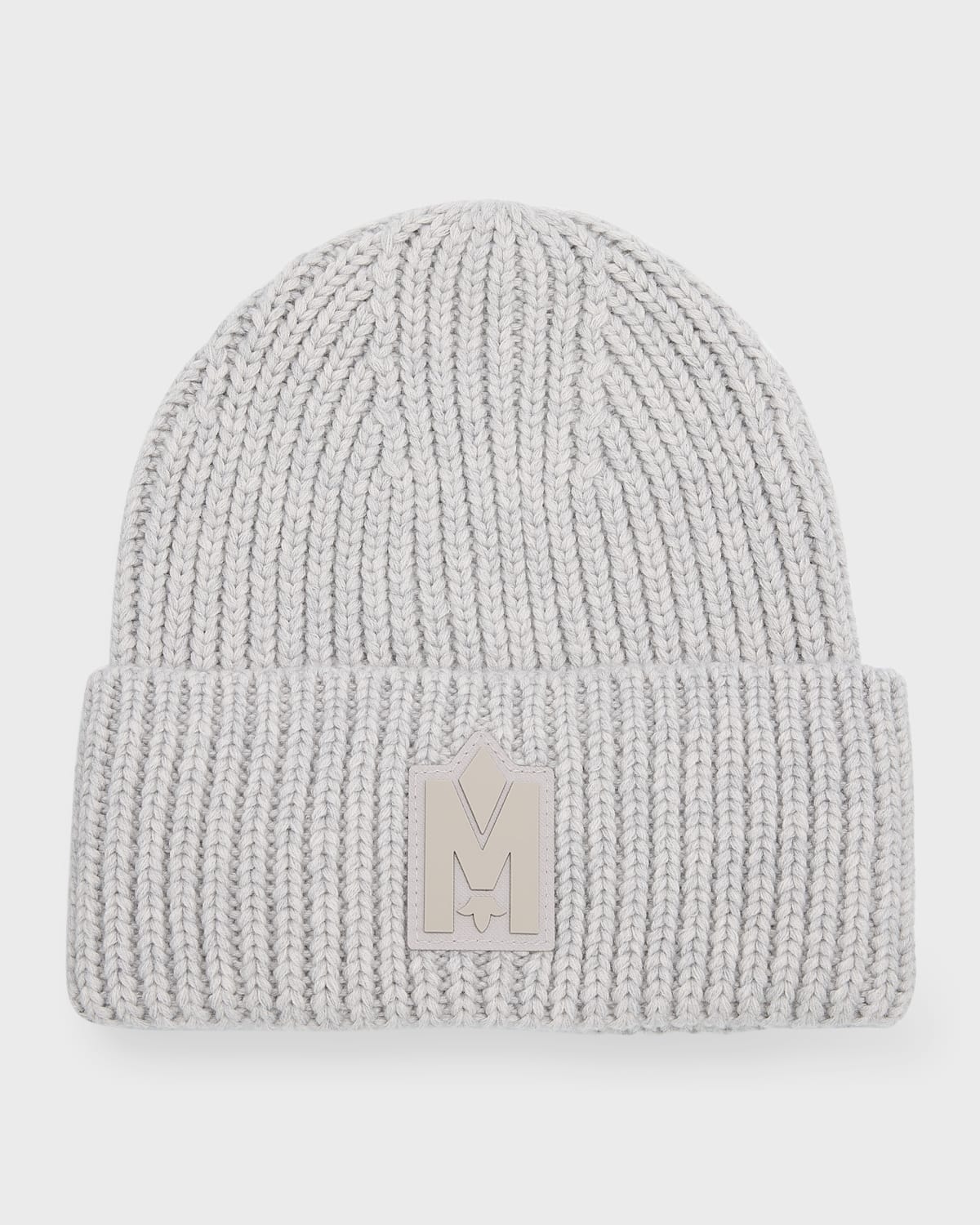 Mackage Men's M-logo Patch Beanie Hat In Light Grey Melang