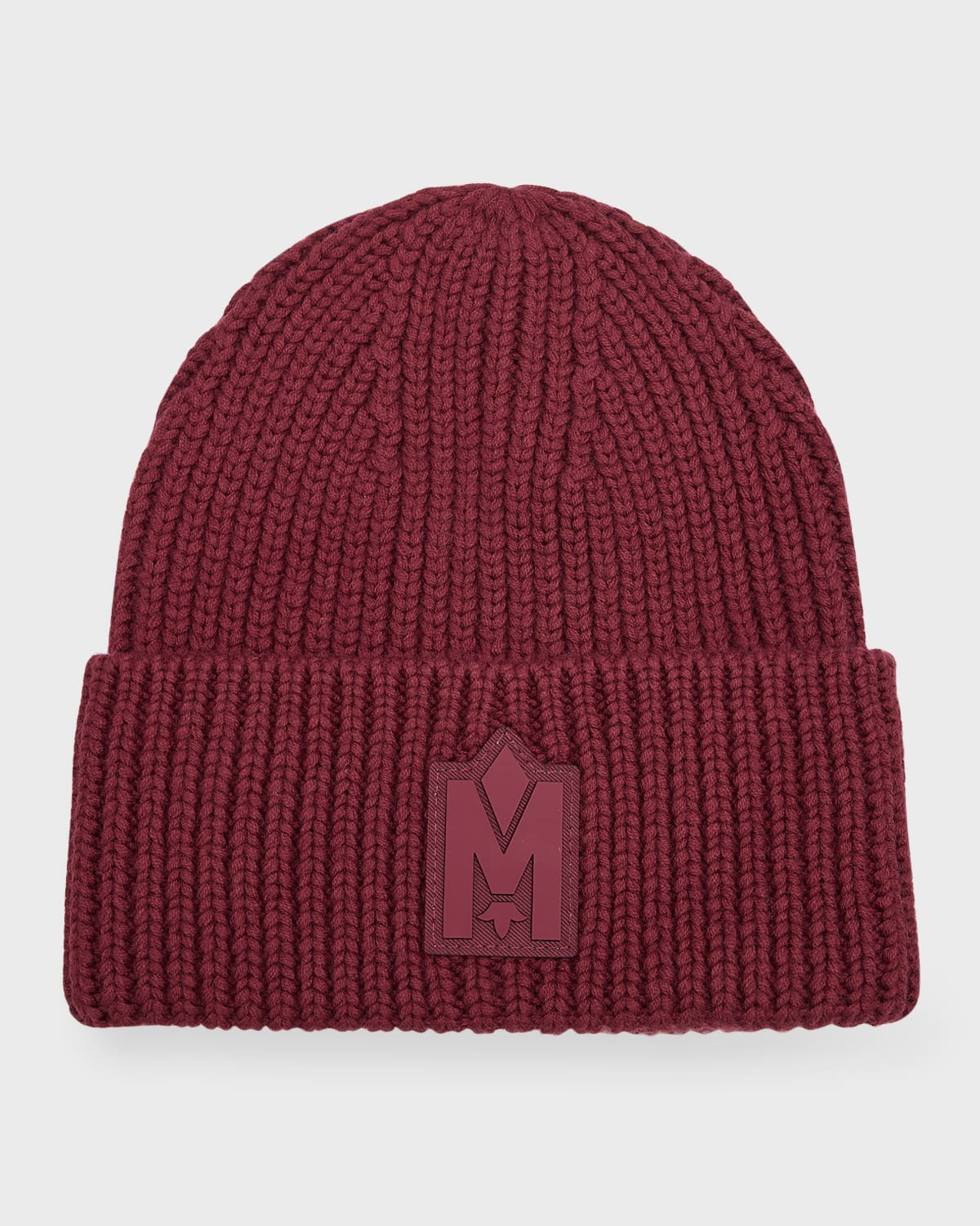 Shop Mackage Men's M-logo Patch Beanie Hat In Garnet