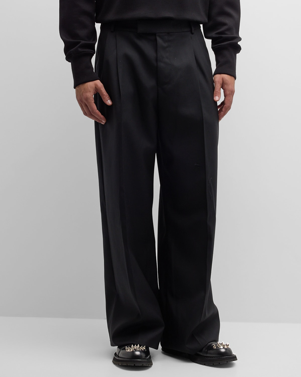Shop Alexander Mcqueen Men's Baggy Tailored Wool Dress Pants In Black