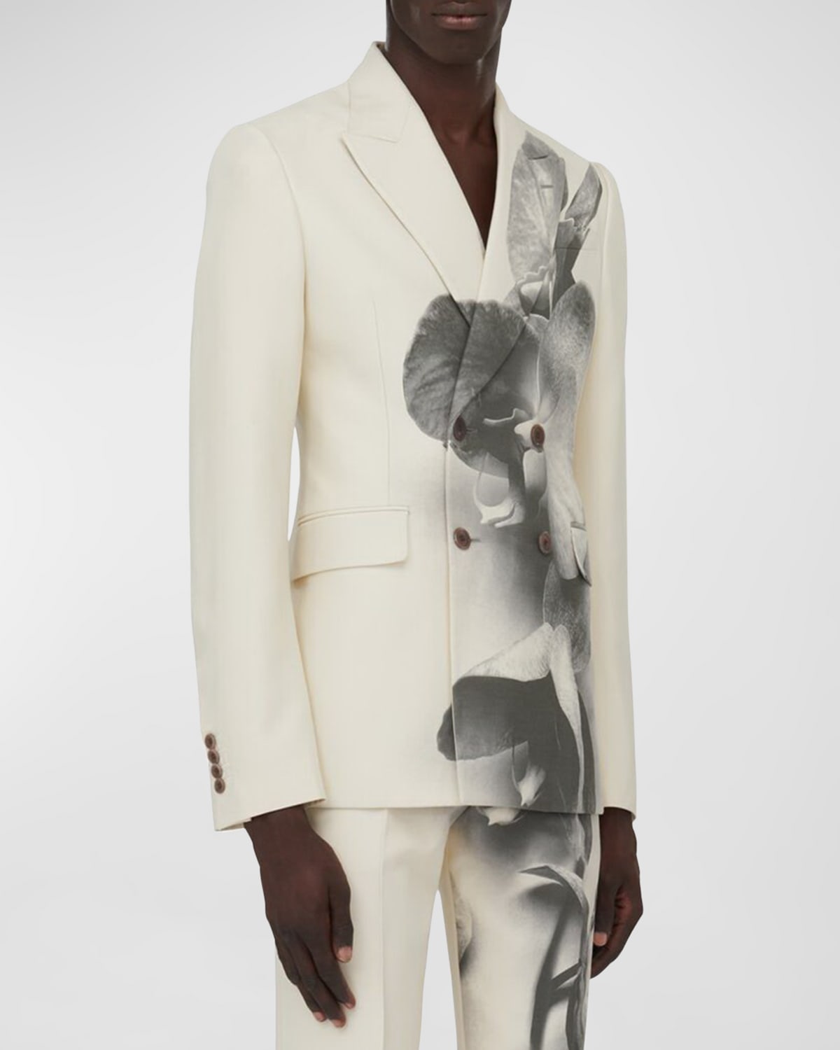 Shop Alexander Mcqueen Men's Double-breasted Orchid-print Tuxedo Jacket In Cloudivory