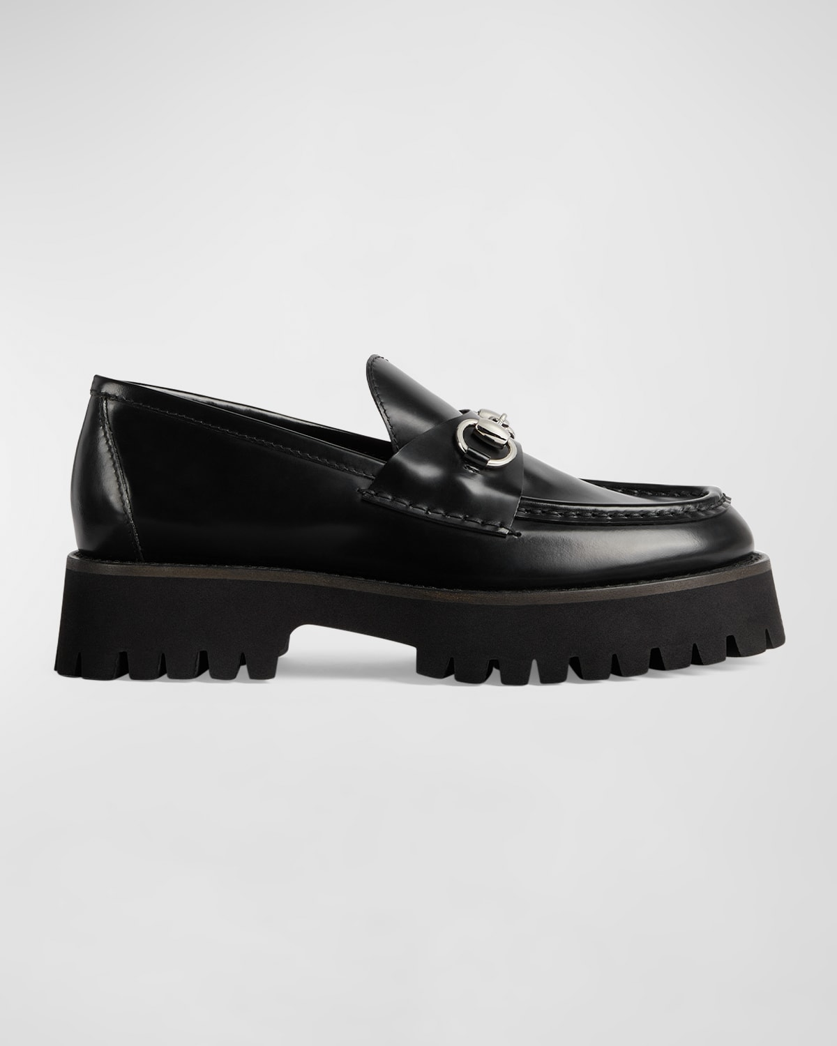 Shop Gucci Sylke Leather Bit Loafers In Nero
