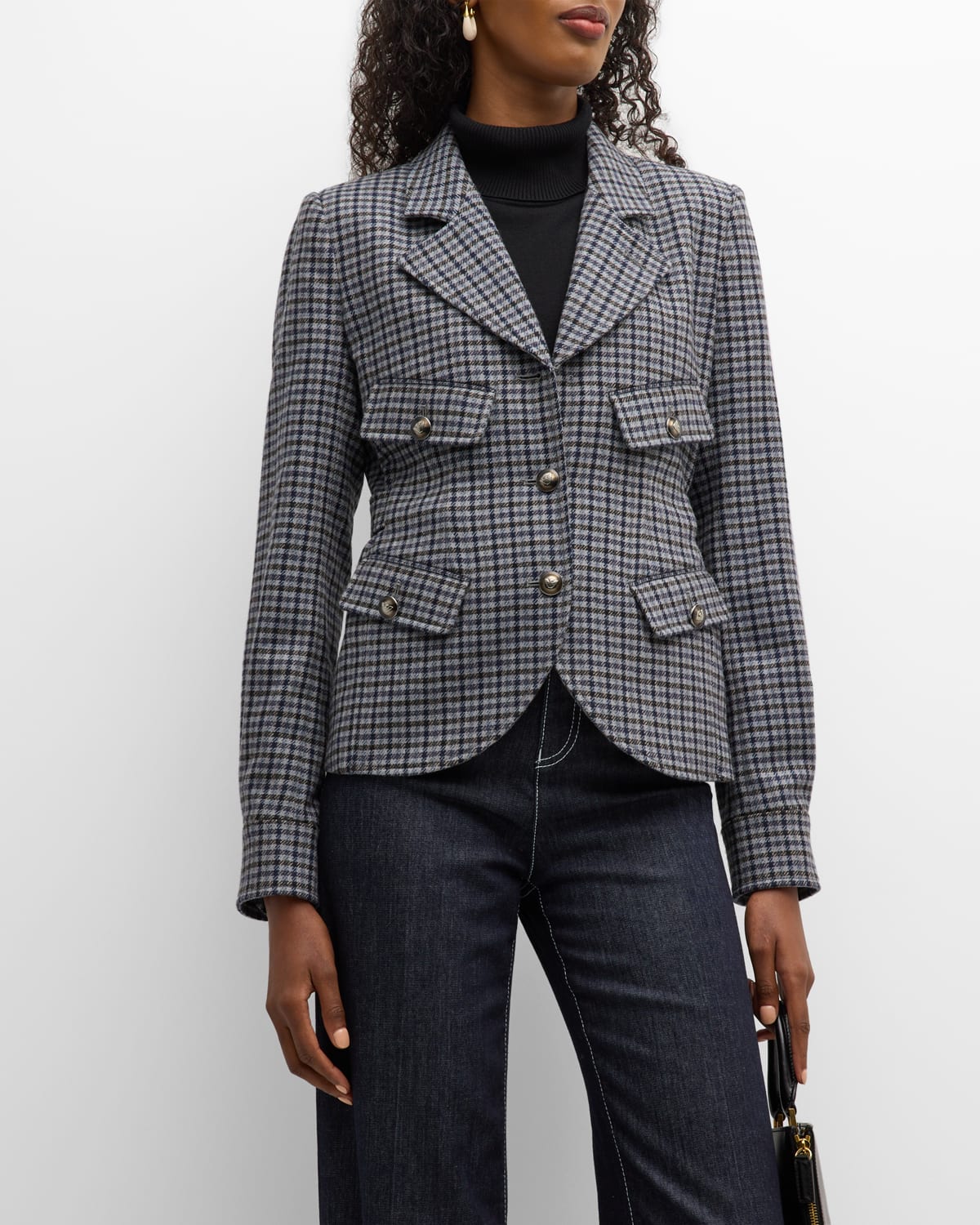 Check-Print Wool-Blend Single-Breasted Blazer