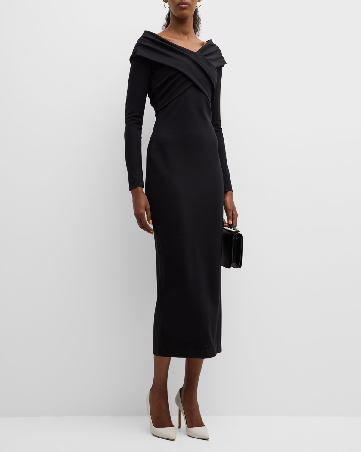 Shop Emporio Armani Off-shoulder Milano Jersey Midi Dress In Black