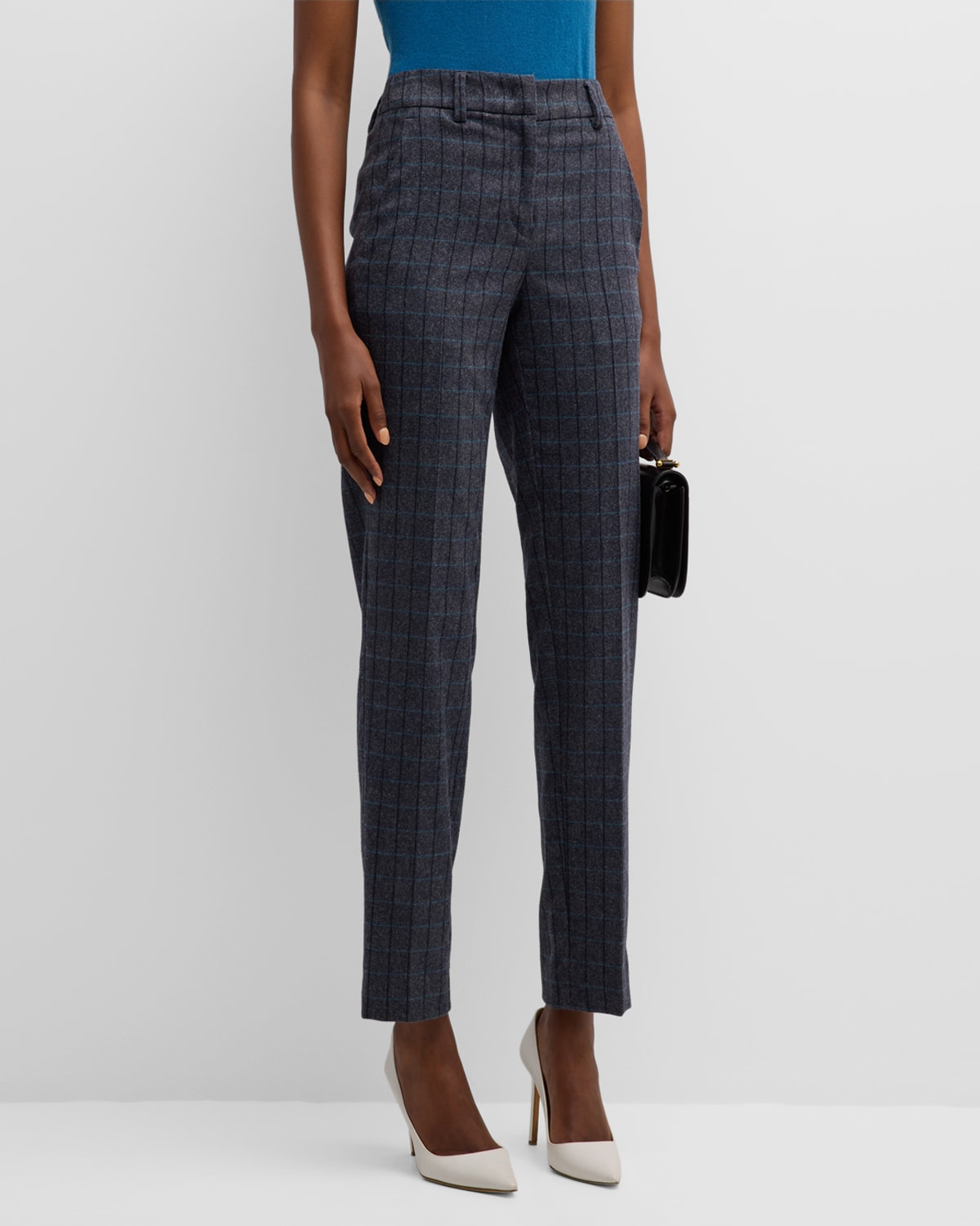 Emporio Armani Cropped Check-print Skinny Trousers In Grey