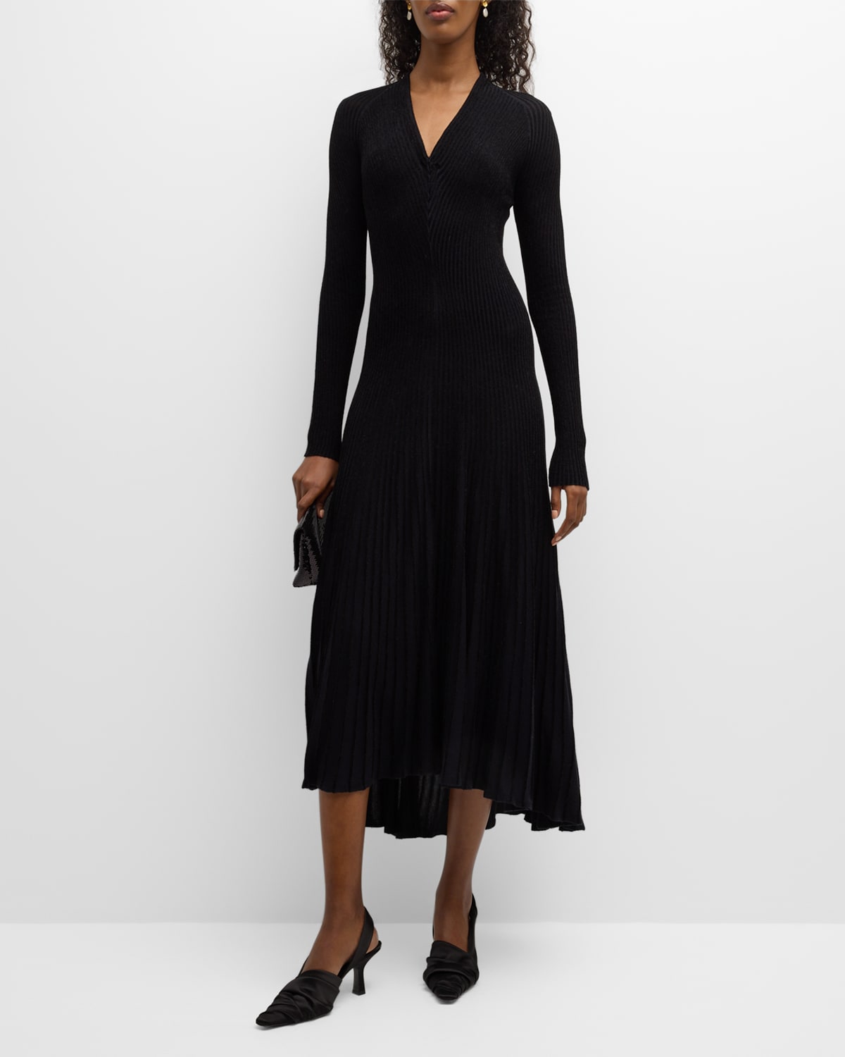 Shop Emporio Armani High-low Ribbed Knit Midi Dress In Black