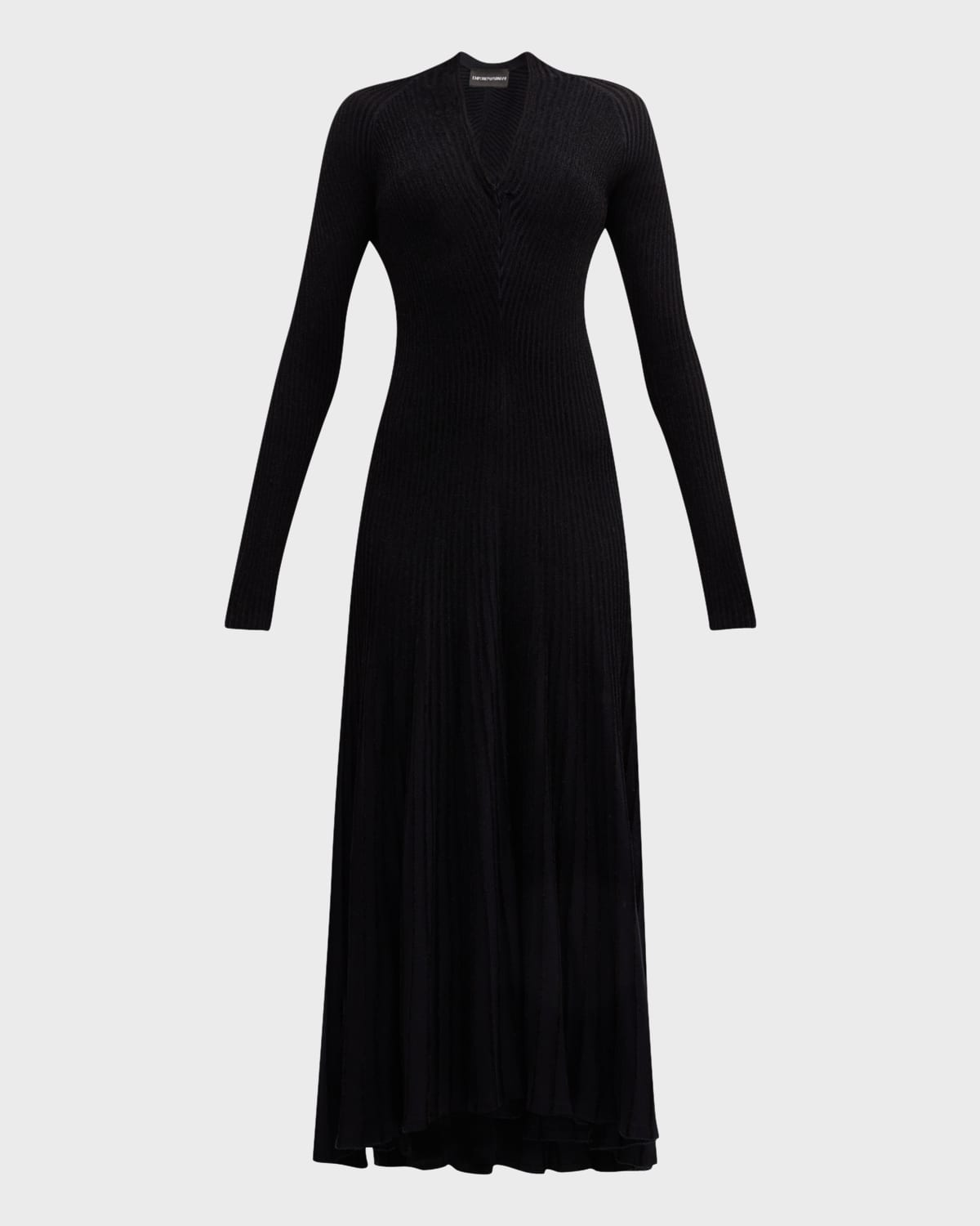 Emporio Armani High-low Ribbed Knit Midi Dress In Black