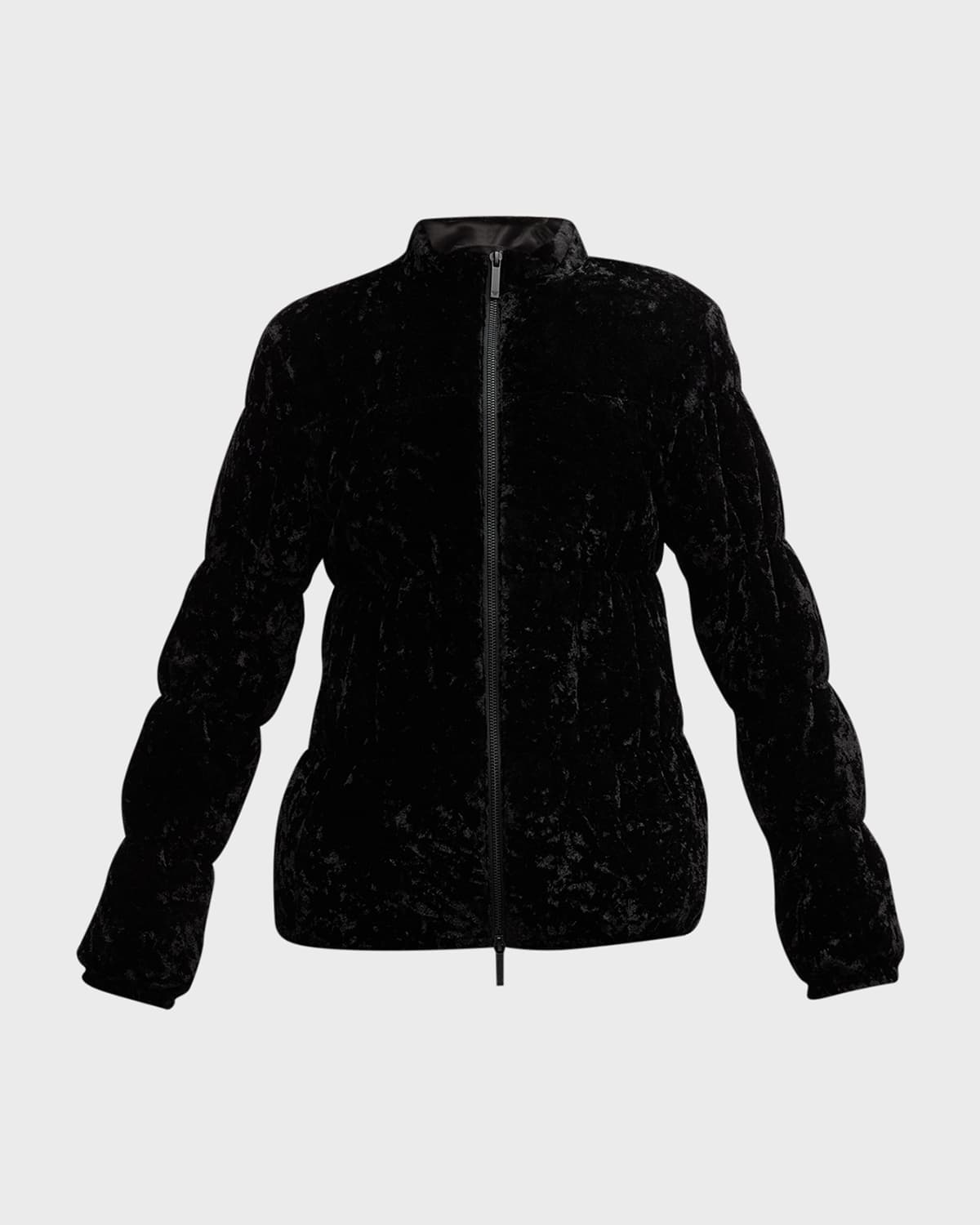 Shop Emporio Armani Zip-front Stretch Velvet Puffer Jacket In Black