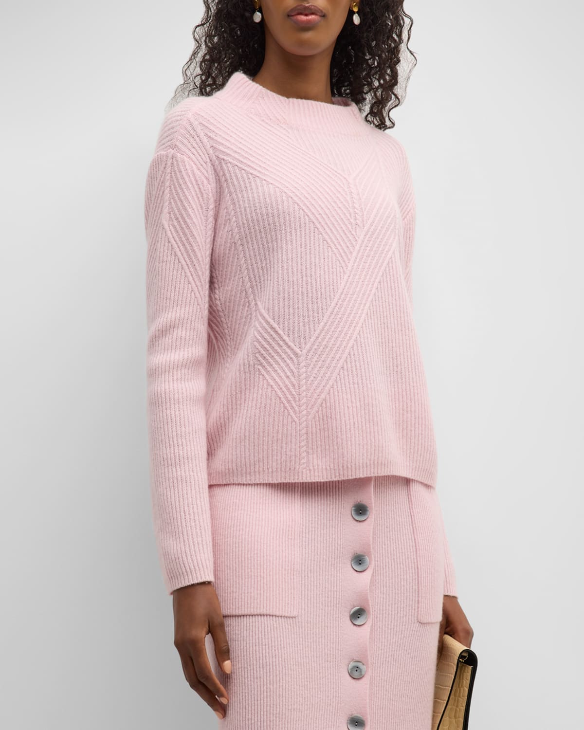 Emporio Armani Ribbed Funnel-neck Wool-cashmere Jumper In Light Pink