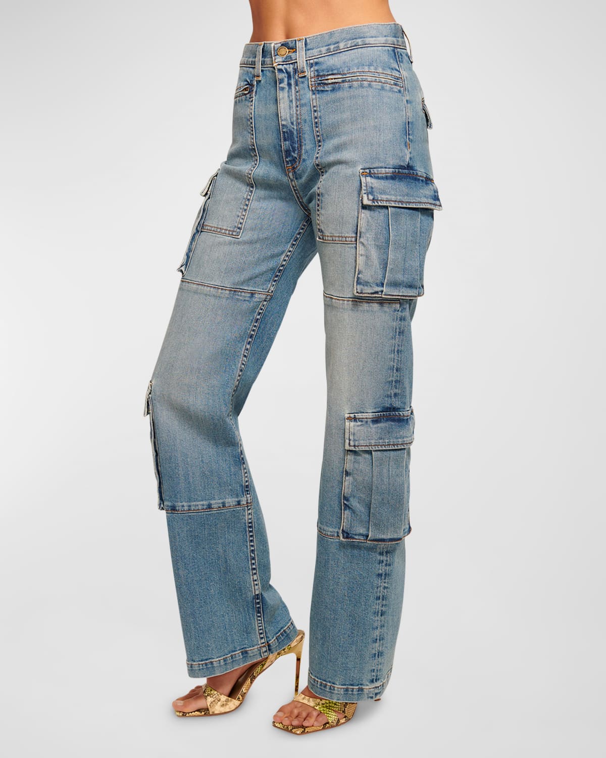Ramy Brook Giana Wide-leg Cargo Jeans In Lightwash