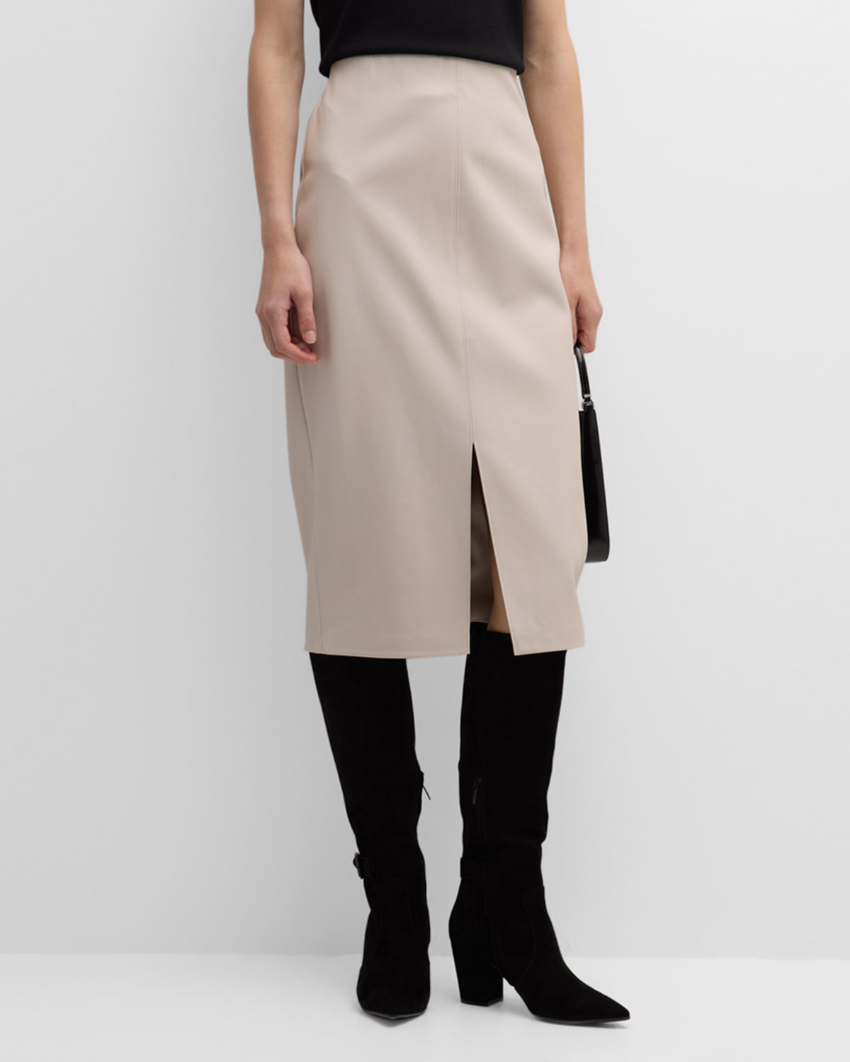 Brochu Walker Esme Front-slit Midi Pencil Skirt In Perle