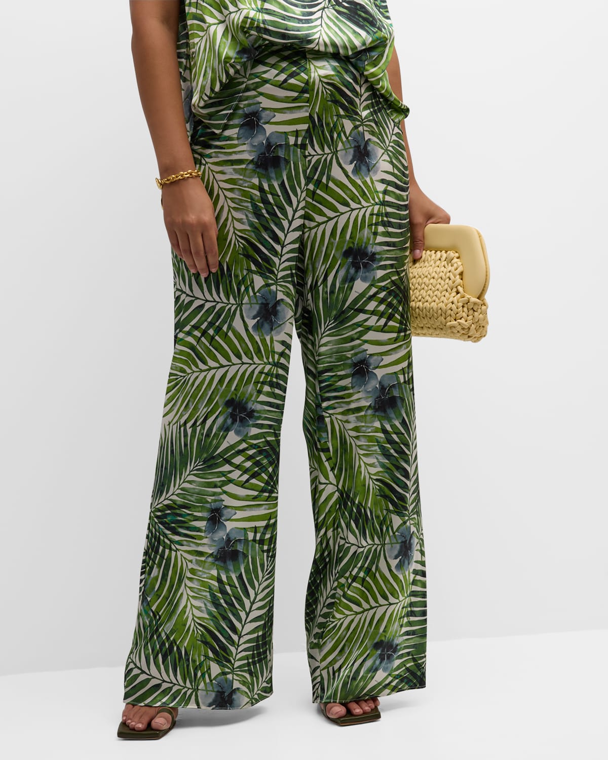 Gabriella Rossetti Sofia Botanical-print Charmeuse Palazzo Pants In Palm Print