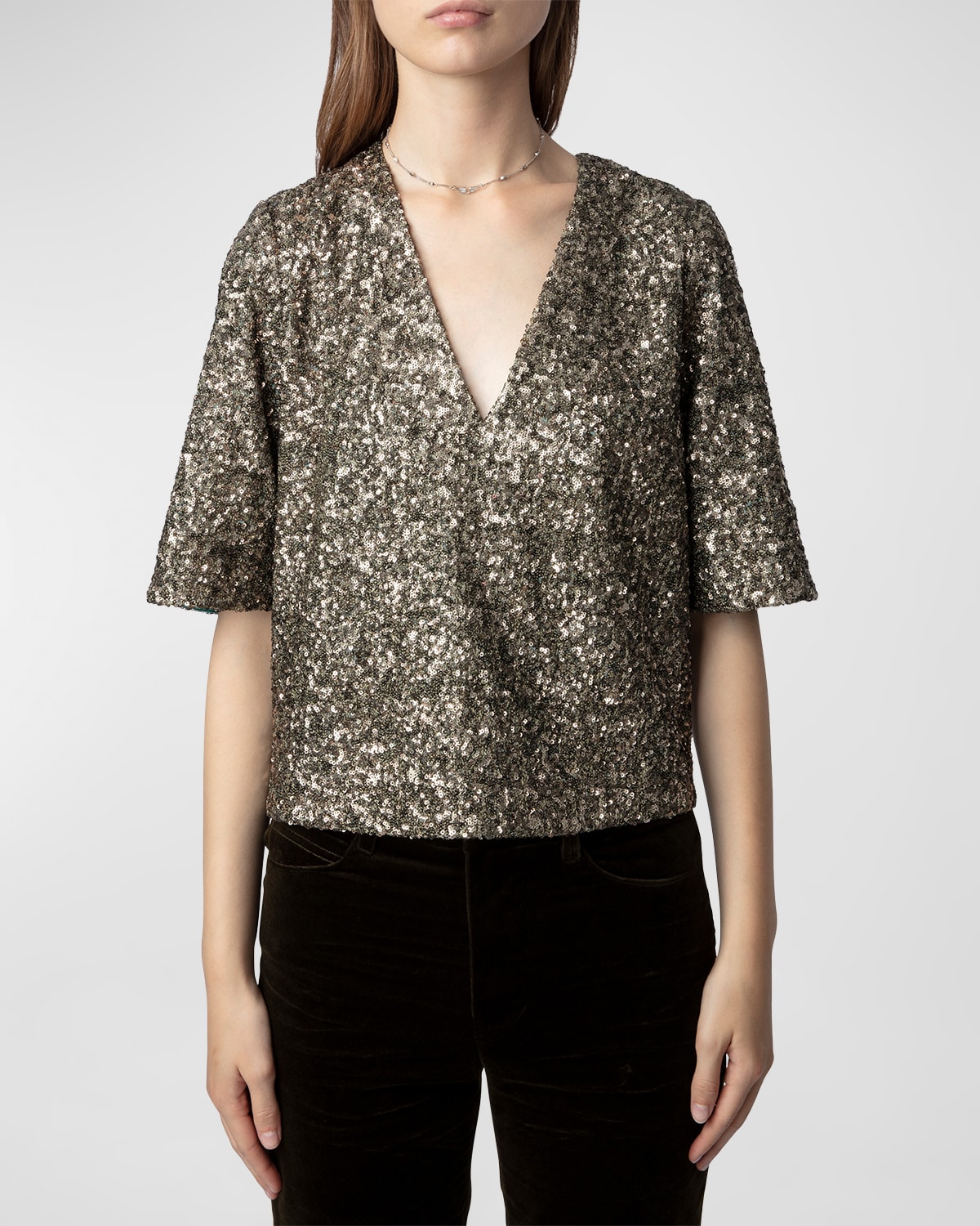 Shop Zadig & Voltaire Tytane Sequin Blouse In Bronze