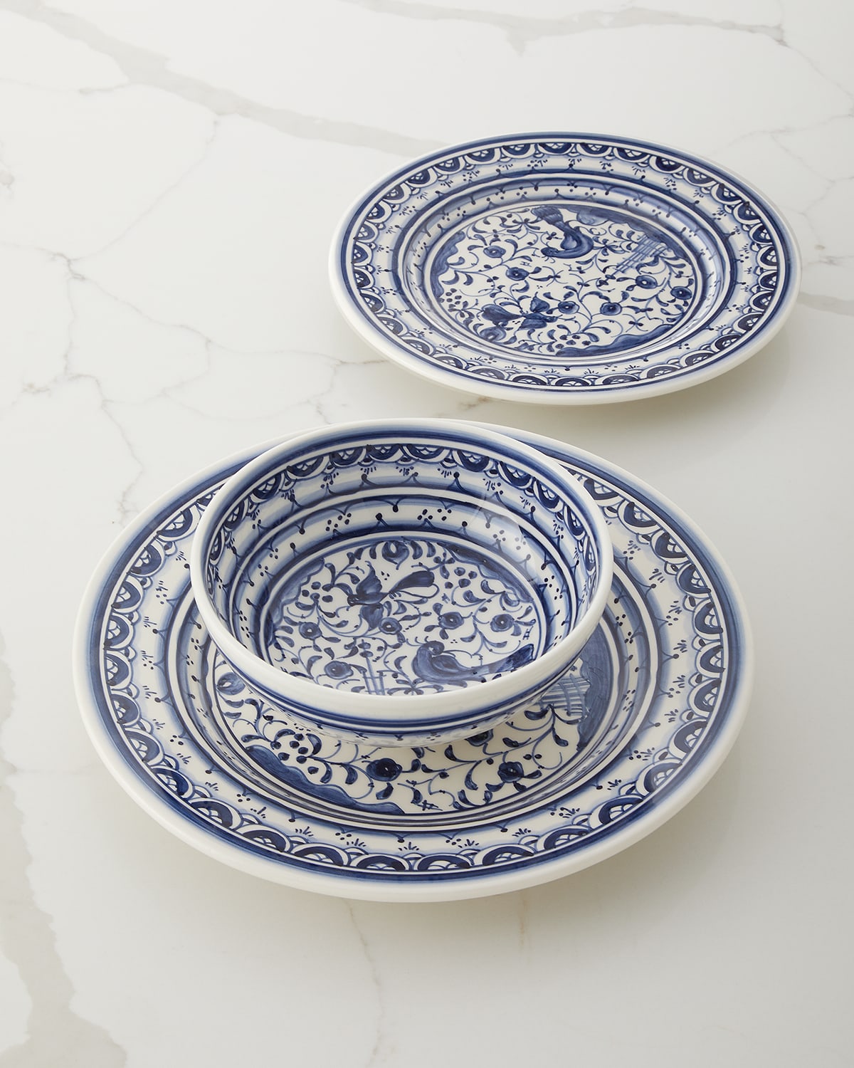 Neiman Marcus Pavoes Blue & White 12-piece Dinnerware Set