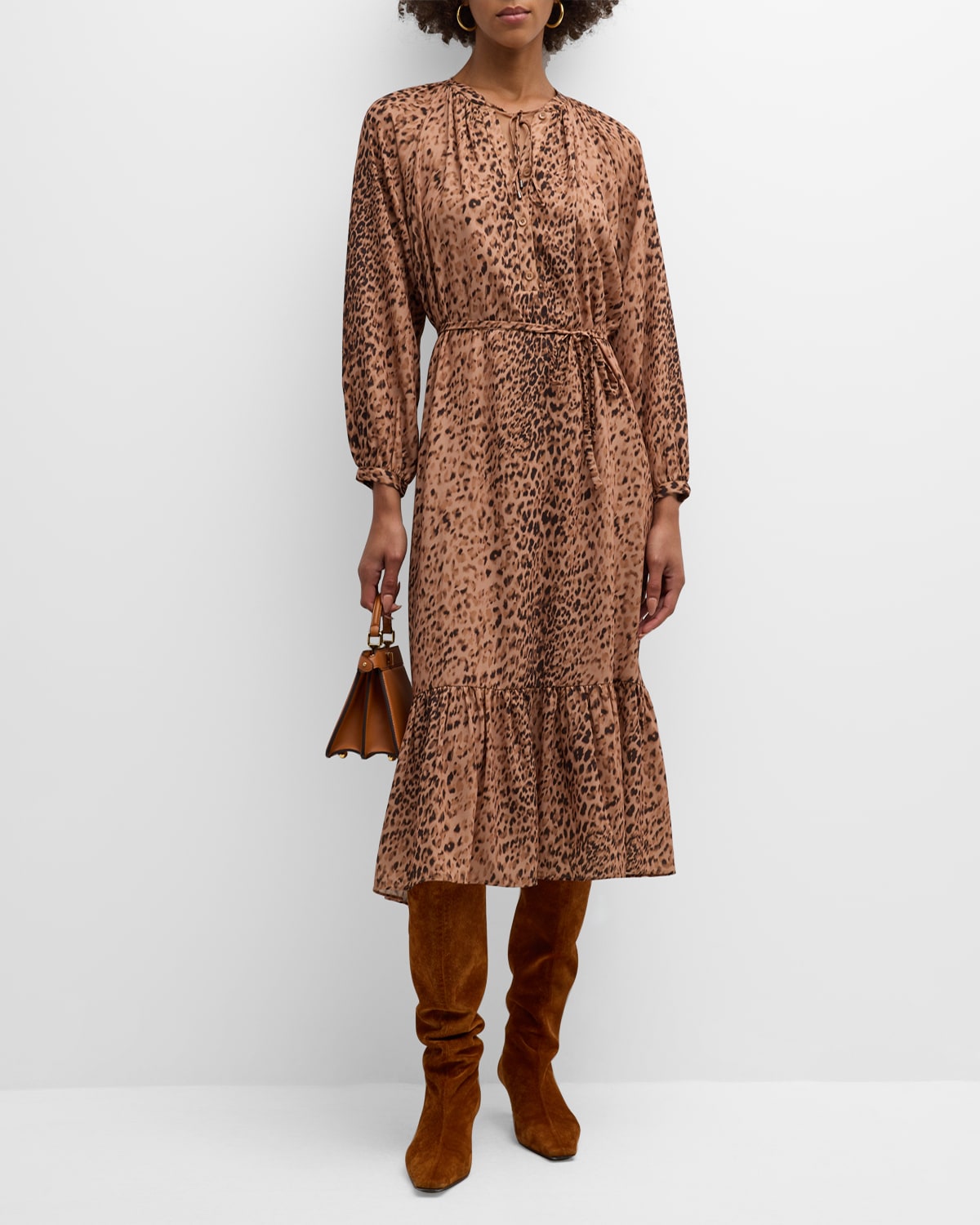 Brochu Walker Sarai Animal-print Flounce Midi Dress In Leopard Combo