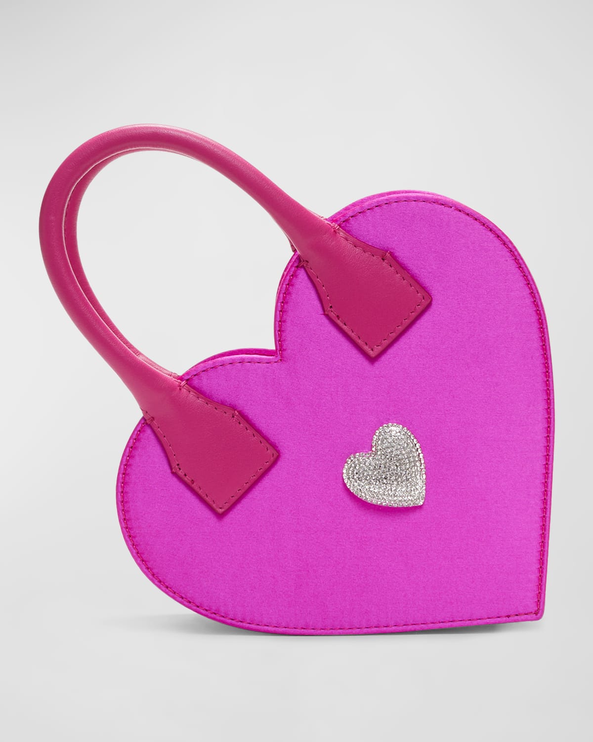 Mach&mach Crystalized Heart Satin Top-handle Bag In Fuchsia