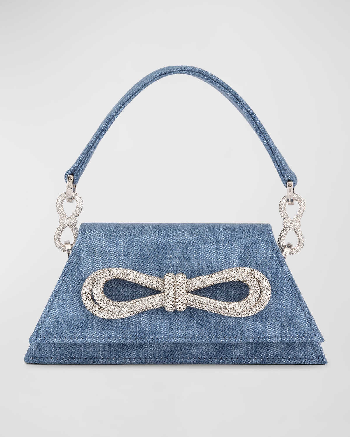 Samantha Medium Double Bow Denim Top-Handle Bag