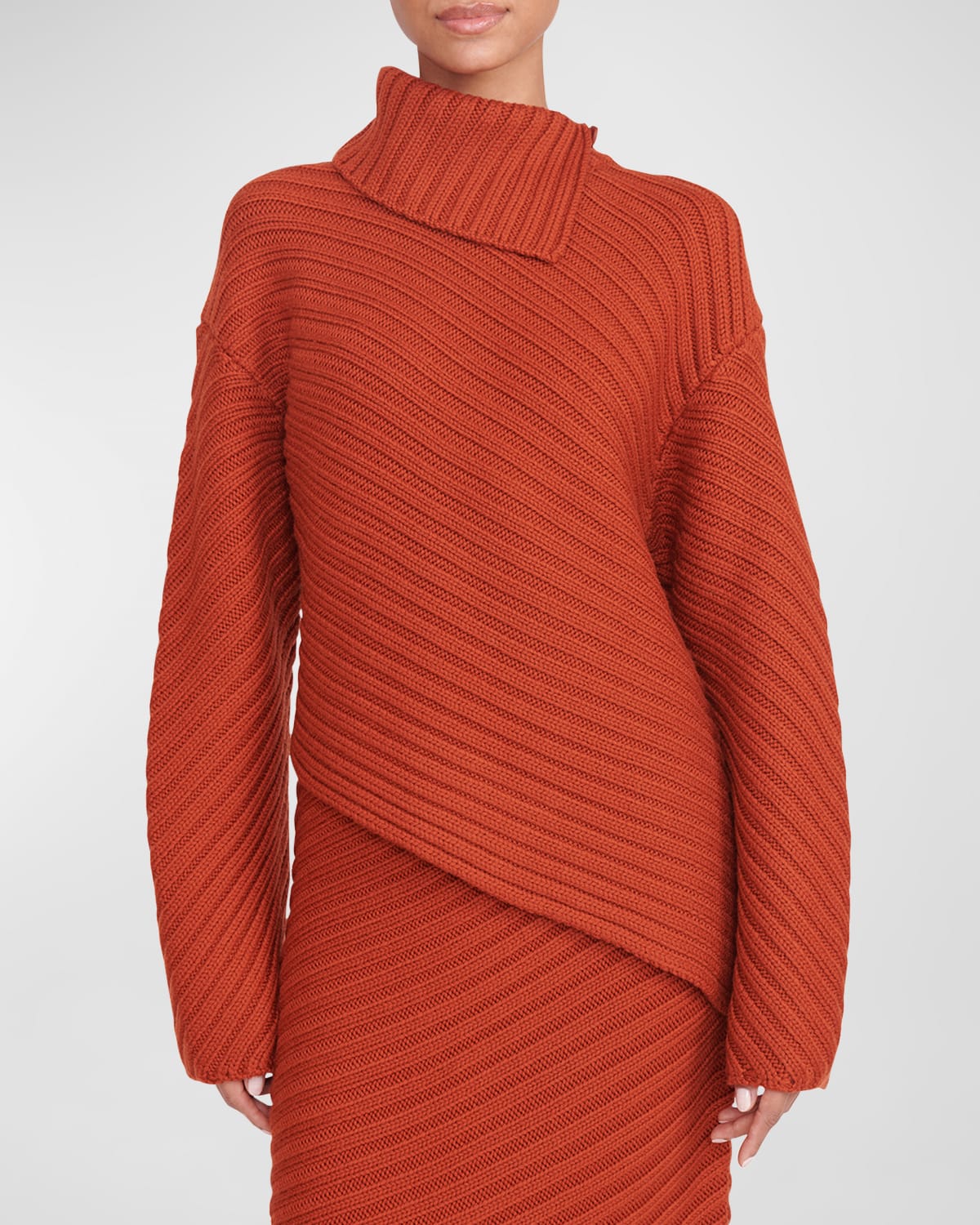 Staud Engrave Merino Wool Asymmetric Sweater In Cinnamon